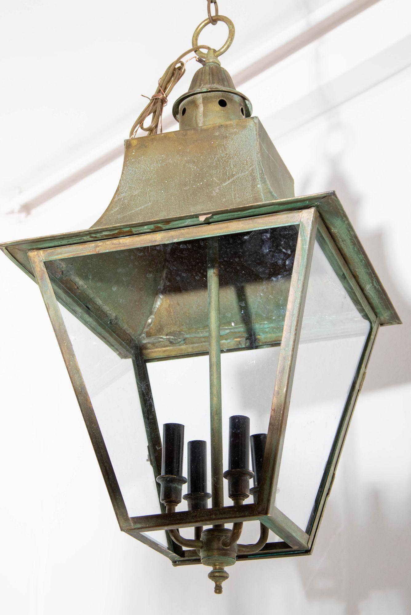Victorian Verdigris Copper Brass Hanging Hall Lantern