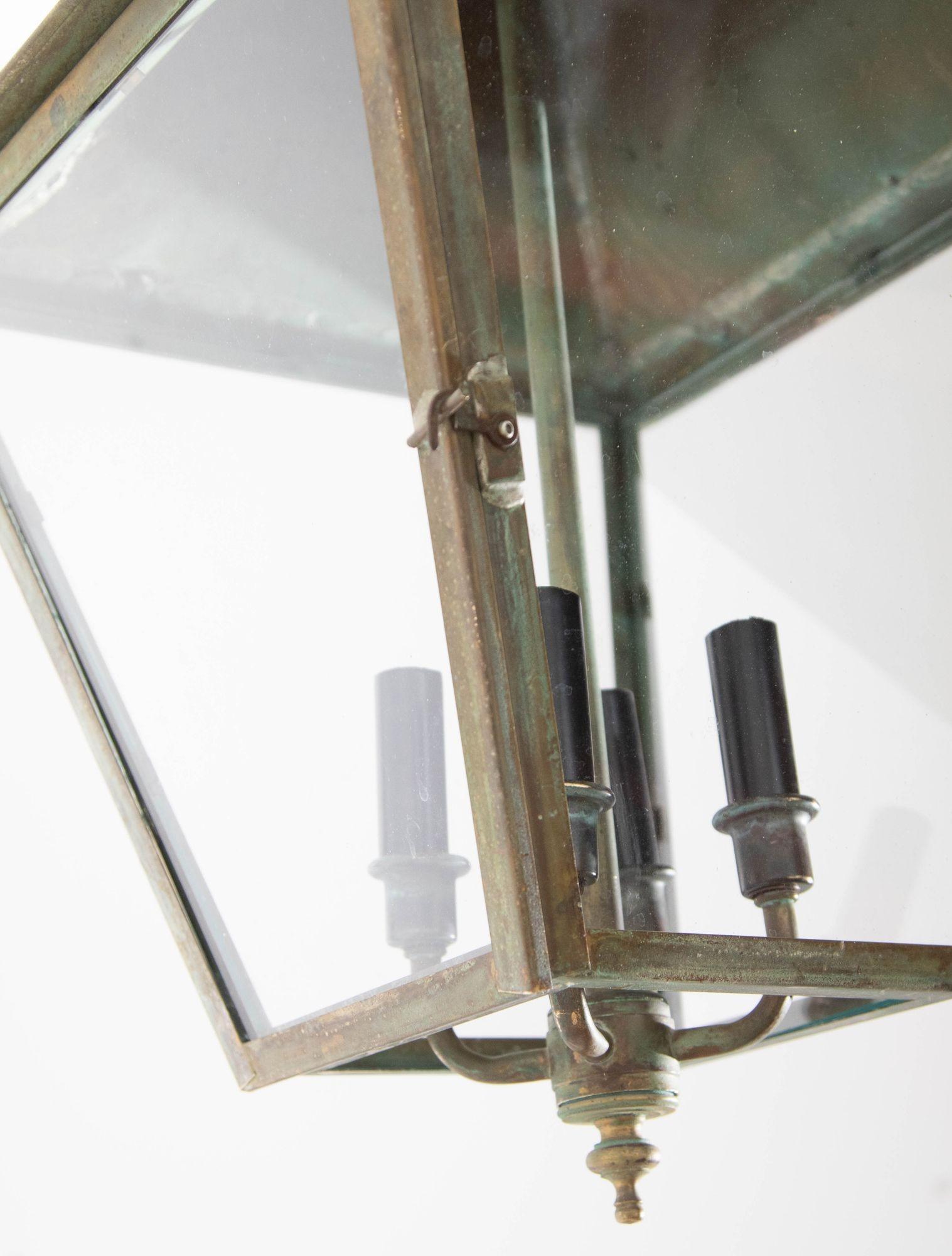 Verdigris Copper Brass Hanging Hall Lantern In Good Condition In Moreno Valley, CA