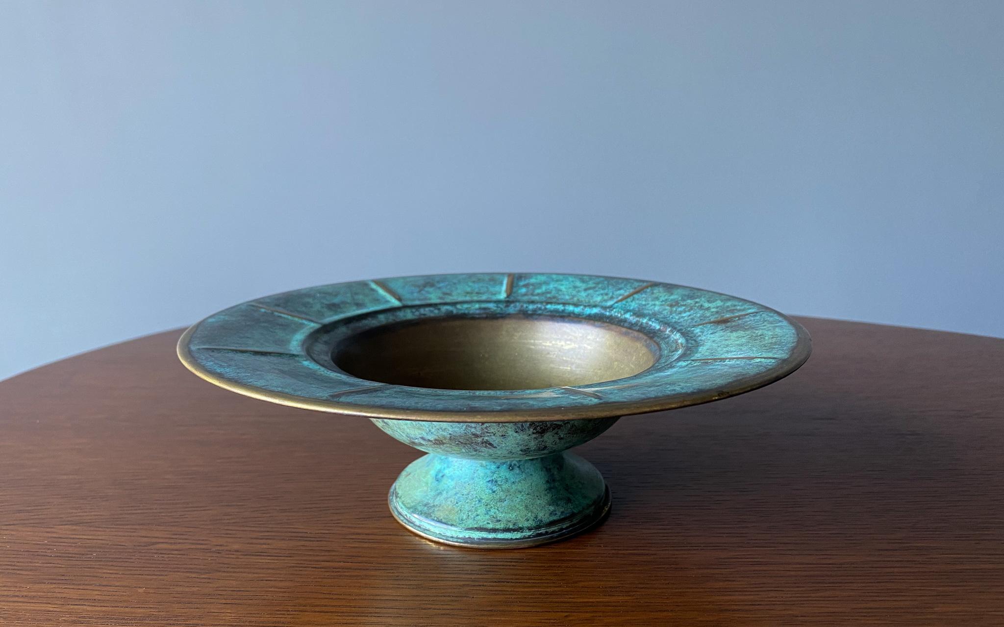 Verdigris Copper Footed Bowl, Italy, 1960's. 