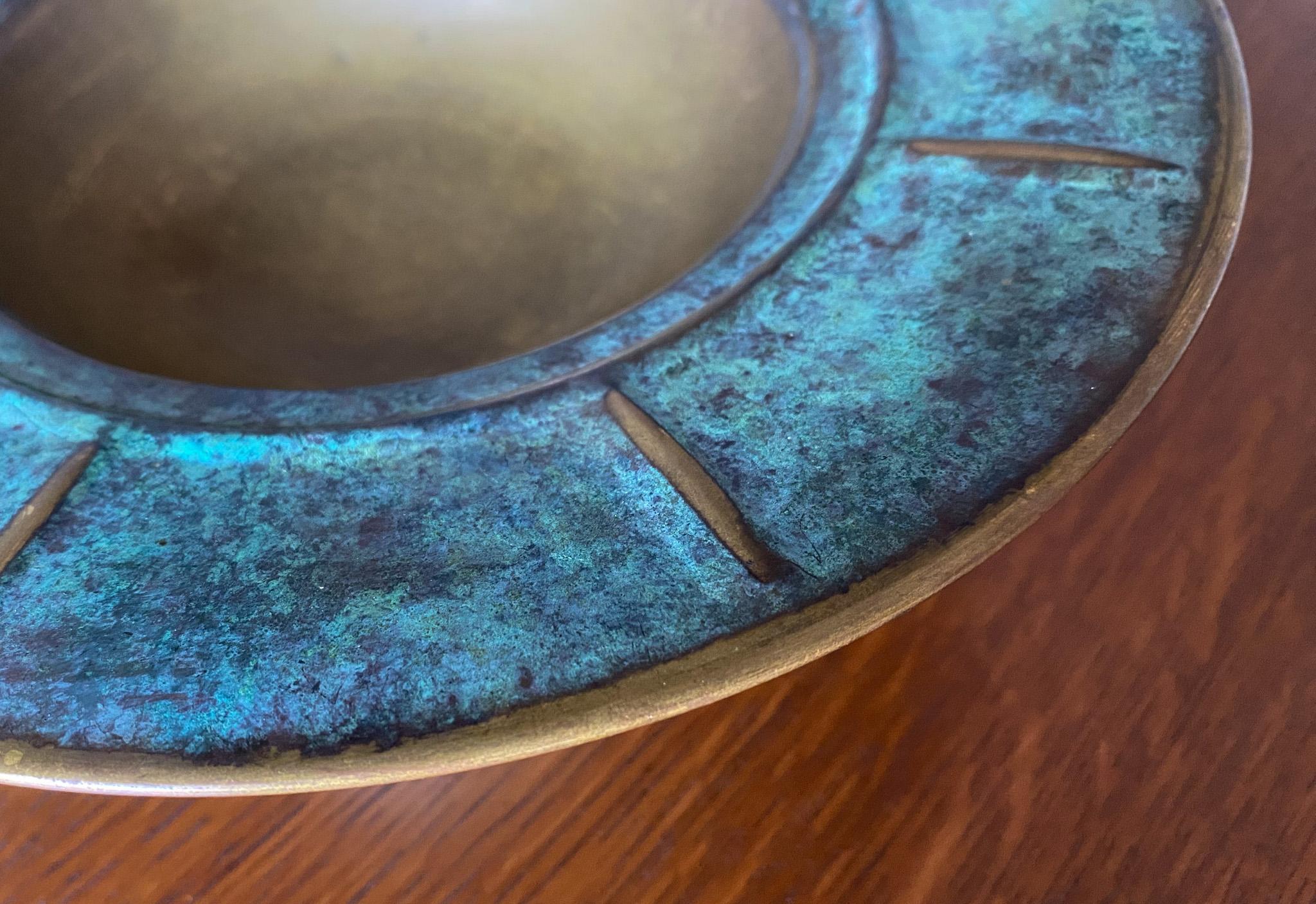 Italian Verdigris Copper Footed Bowl, Italy, 1960's  For Sale