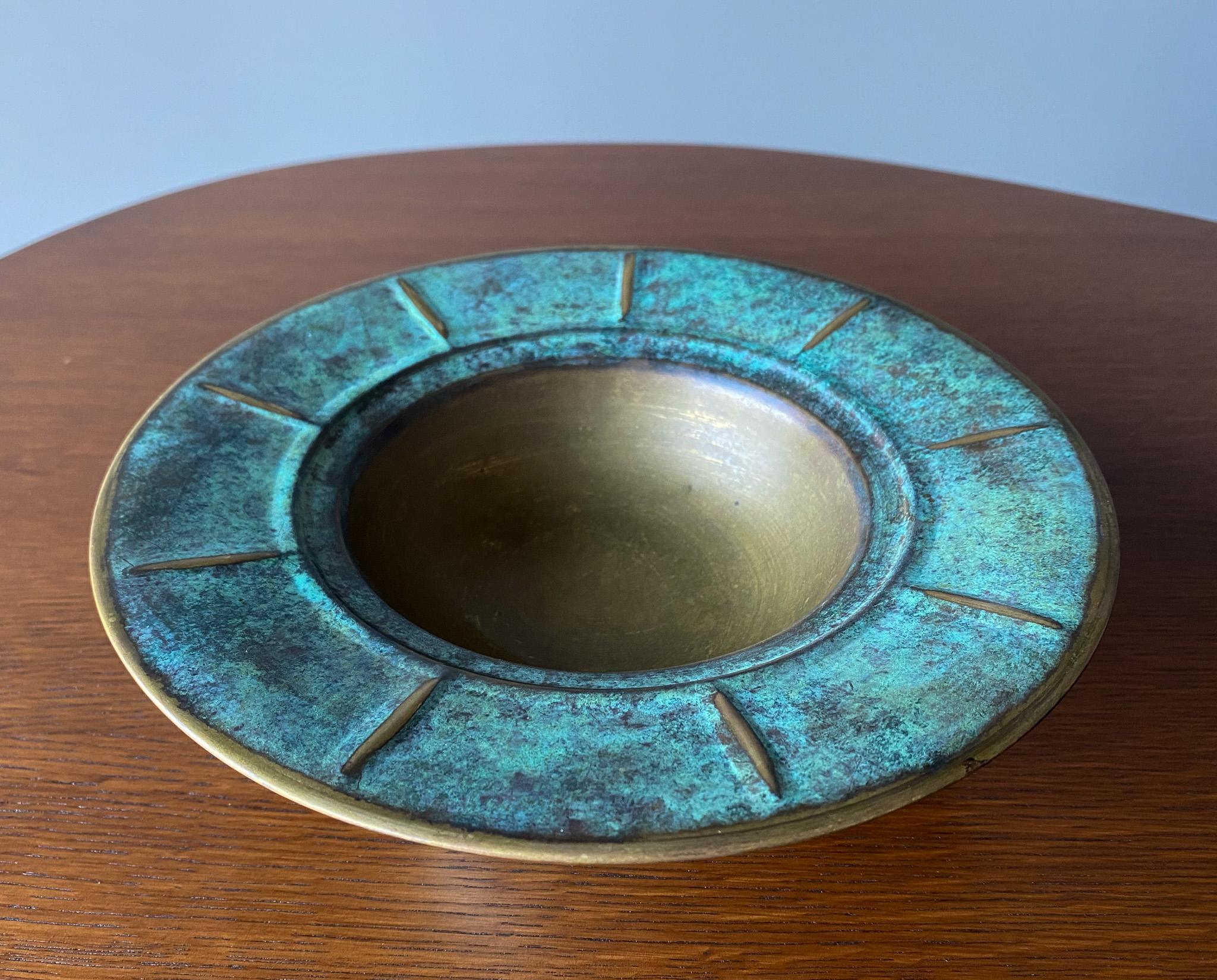 Verdigris Copper Footed Bowl, Italy, 1960's  In Good Condition For Sale In Costa Mesa, CA
