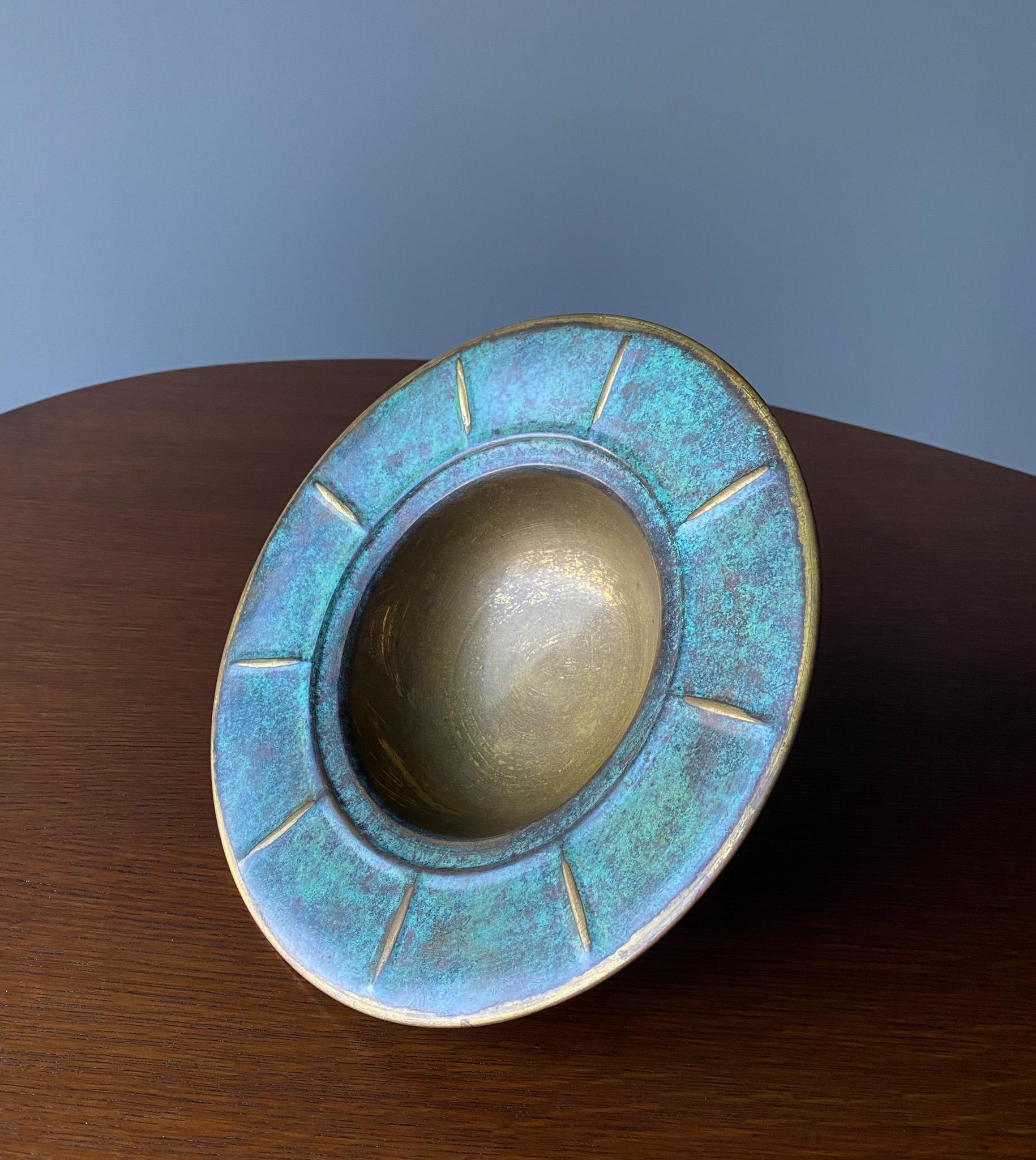 Verdigris Copper Footed Bowl, Italy, 1960's  For Sale 2