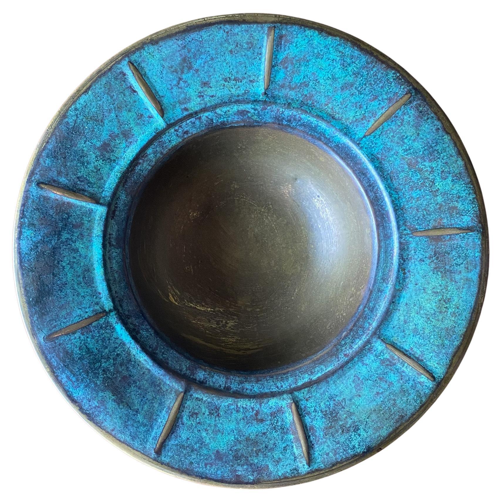 Verdigris Copper Footed Bowl, Italy, 1960's  For Sale