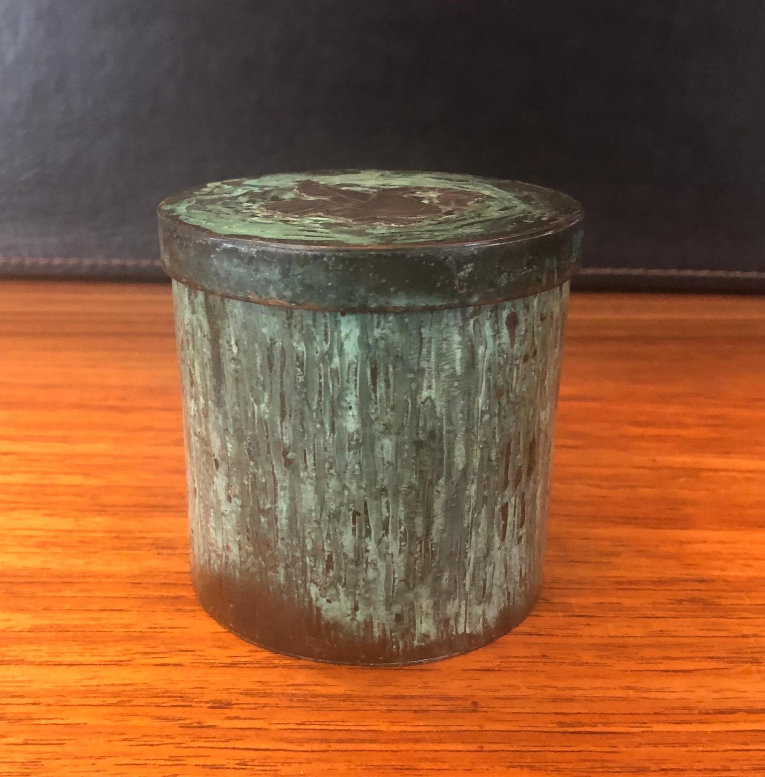American Verdigris Copper Round Trinket Box with Dragon For Sale