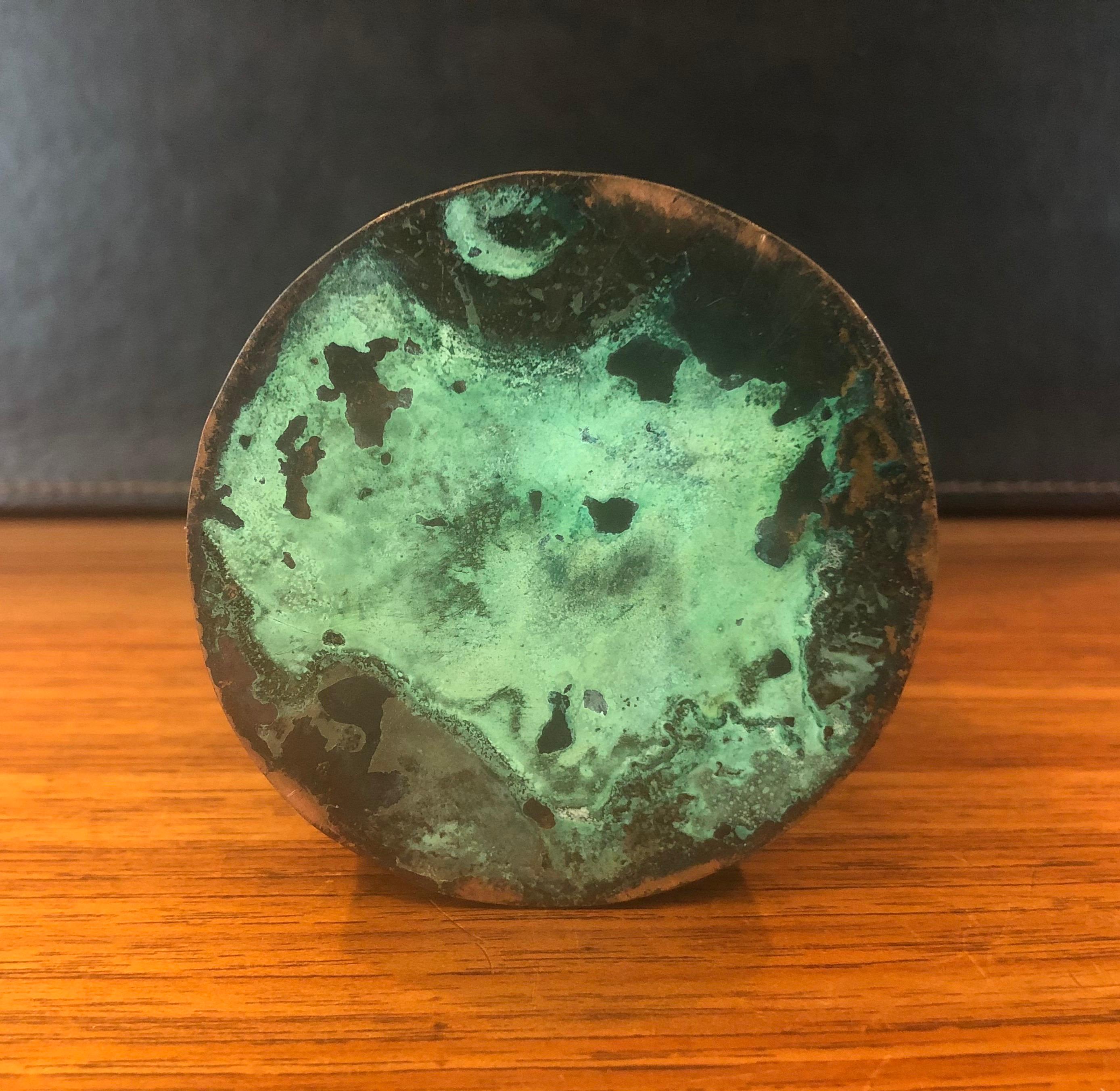 Verdigris Copper Round Trinket Box with Dragon For Sale 1