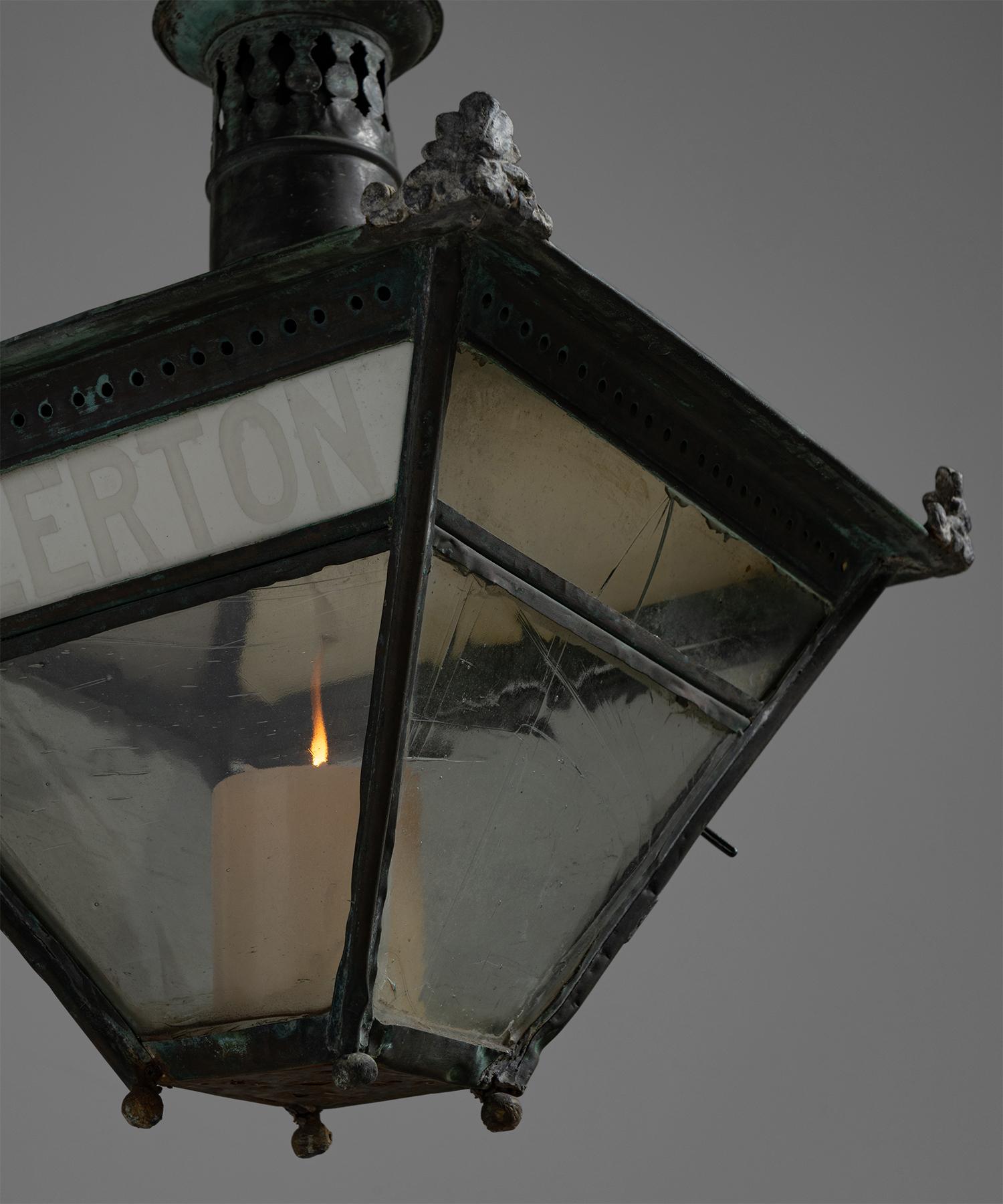Verdigris Copper Station Lantern, England, Circa 1820 In Good Condition In Culver City, CA