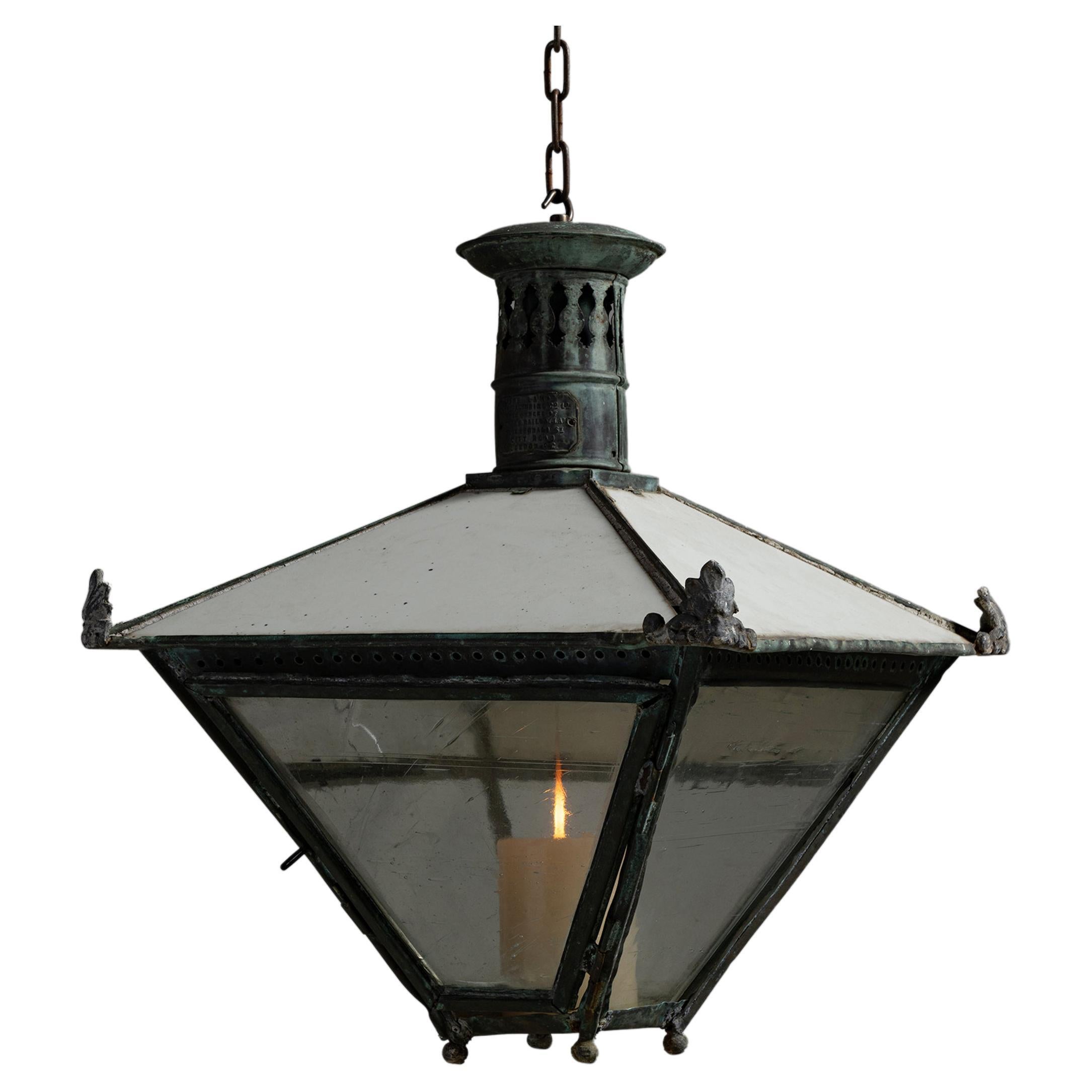 Verdigris Copper Station Lantern, England, Circa 1820