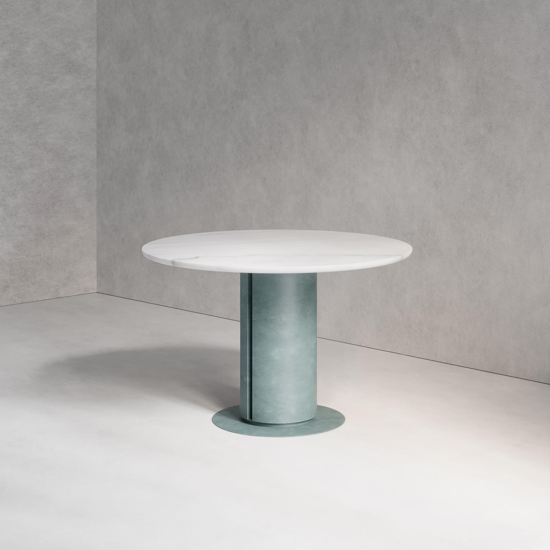 'Verdigris Dining Table' Solid Marble, Patinated Hand-Spun Brass In New Condition For Sale In London, GB