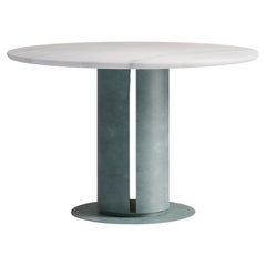 'Verdigris Dining Table' Solid Marble, Patinated Hand-Spun Brass