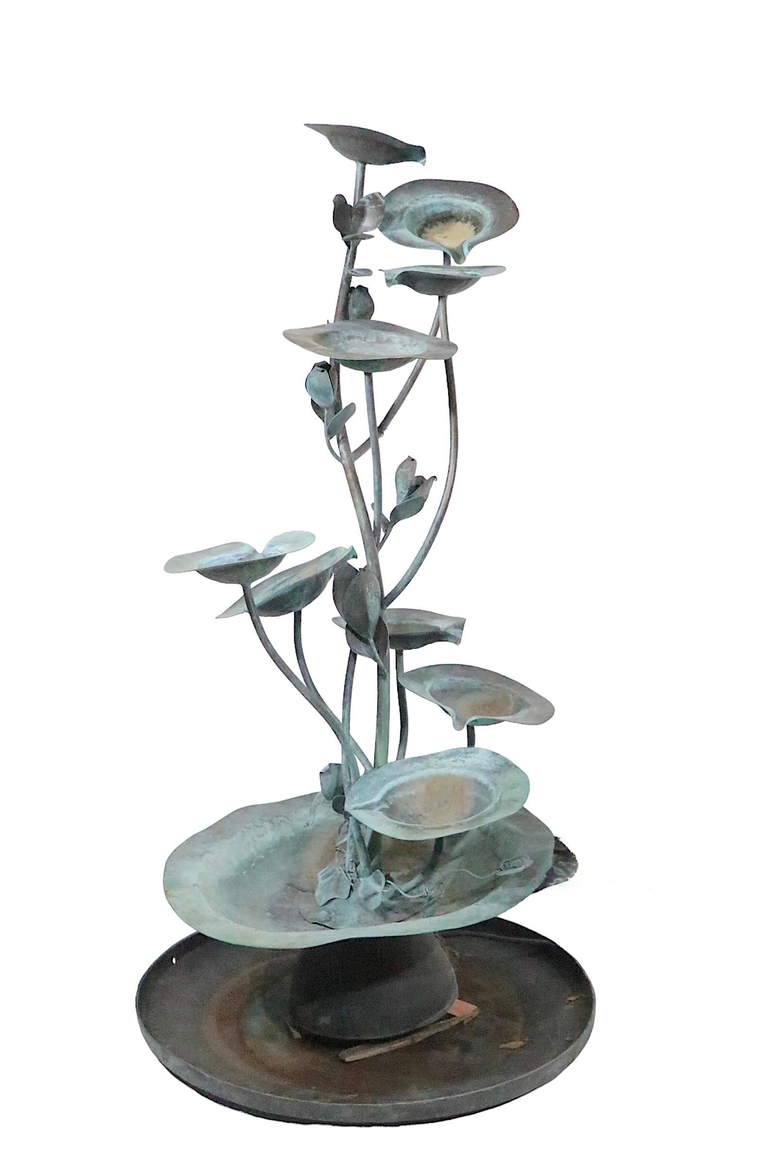 Verdigris Garden Fountain with Lily Pad Foliate Motif c. 1950/1970’s  For Sale 7