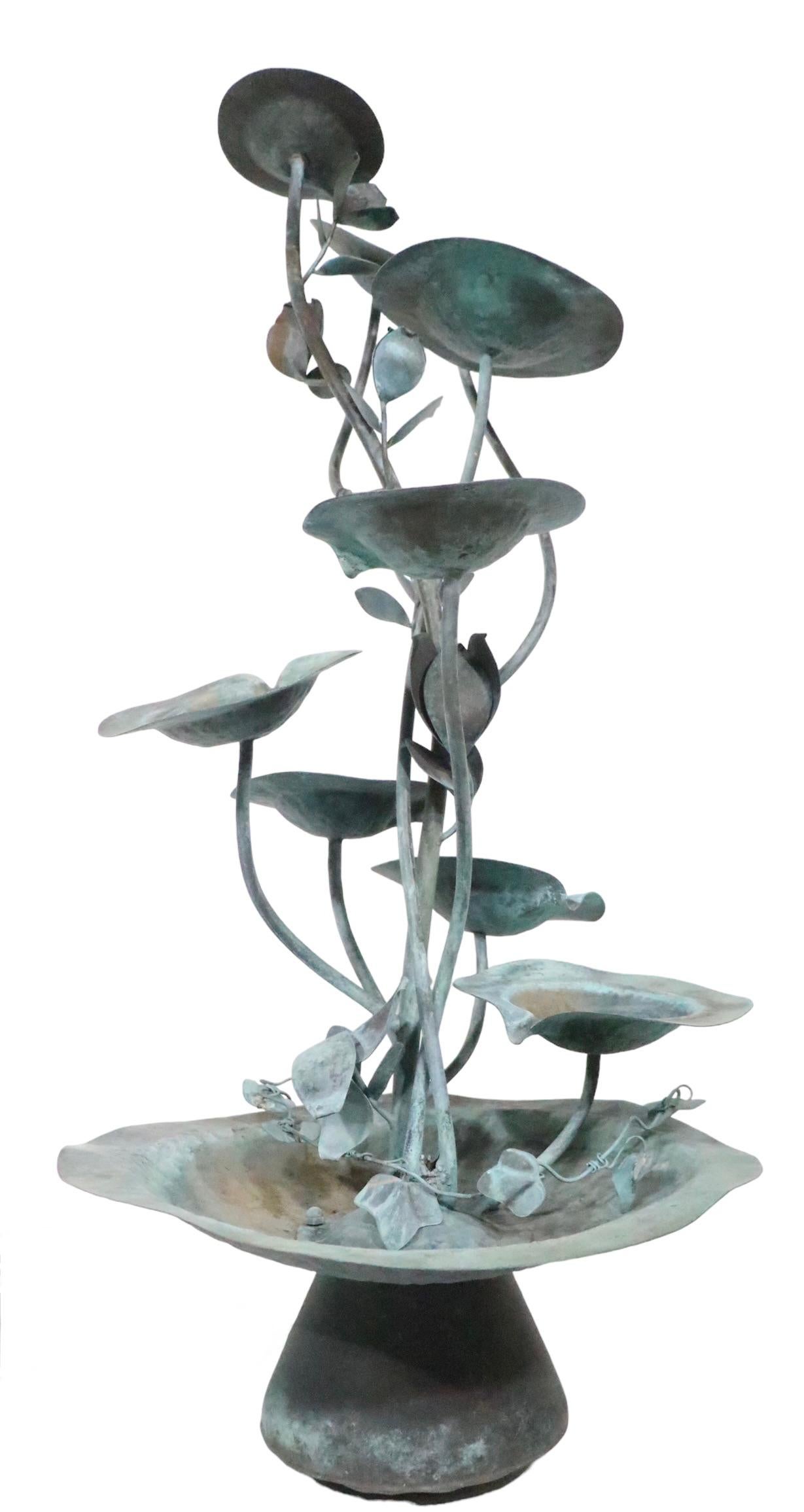 Verdigris Garden Fountain with Lily Pad Foliate Motif c. 1950/1970’s  For Sale 10