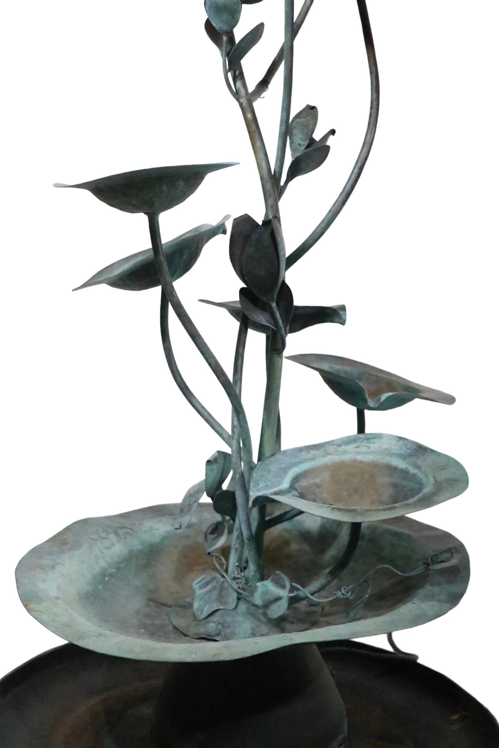 Verdigris Garden Fountain with Lily Pad Foliate Motif c. 1950/1970’s  In Good Condition For Sale In New York, NY