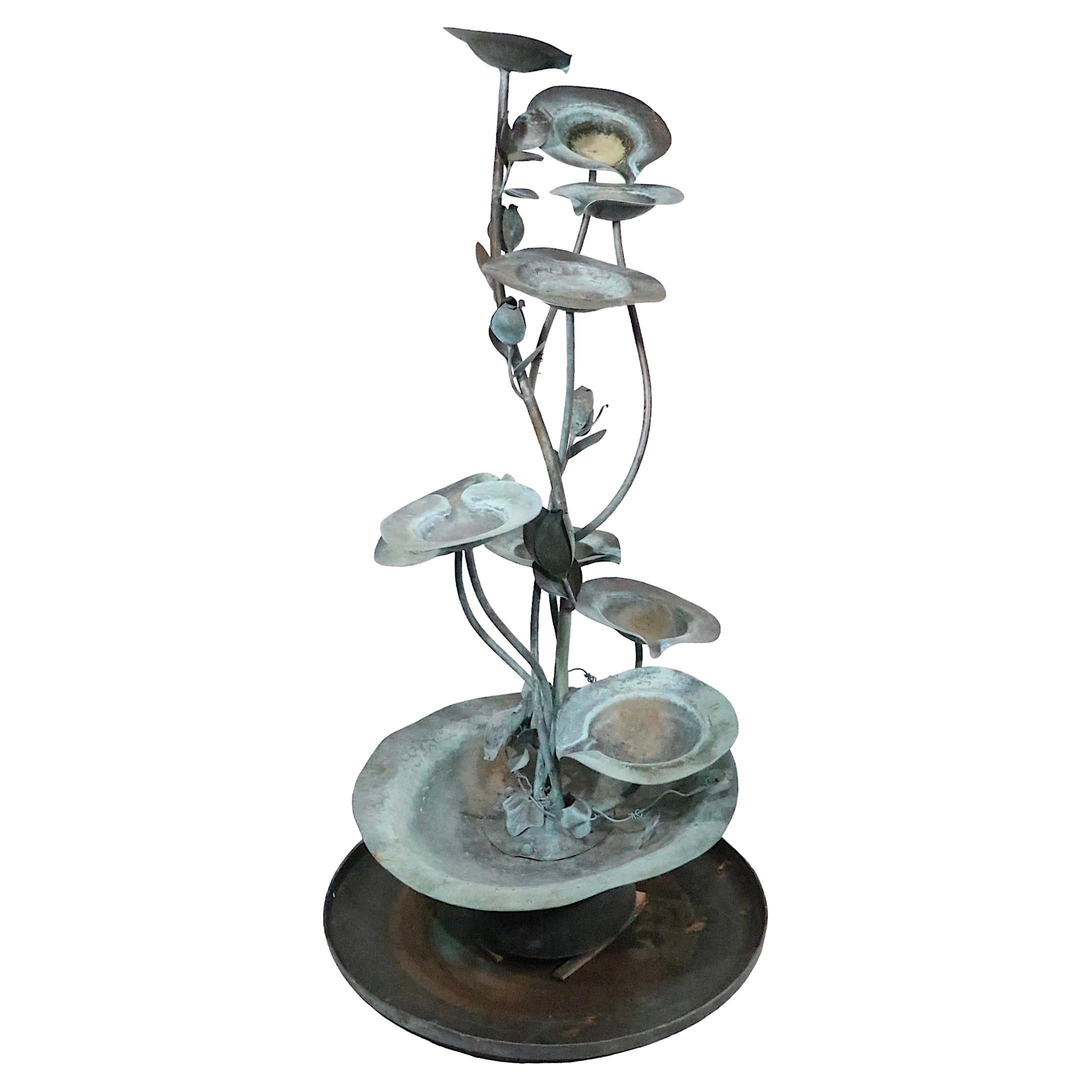 Verdigris Garden Fountain with Lily Pad Foliate Motif c. 1950/1970’s  For Sale