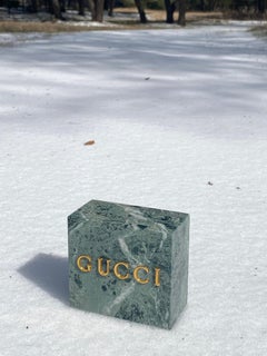 Sujetalibros Gucci de mármol verde verdigris de los años 70, diseño minimalista, circa años 70