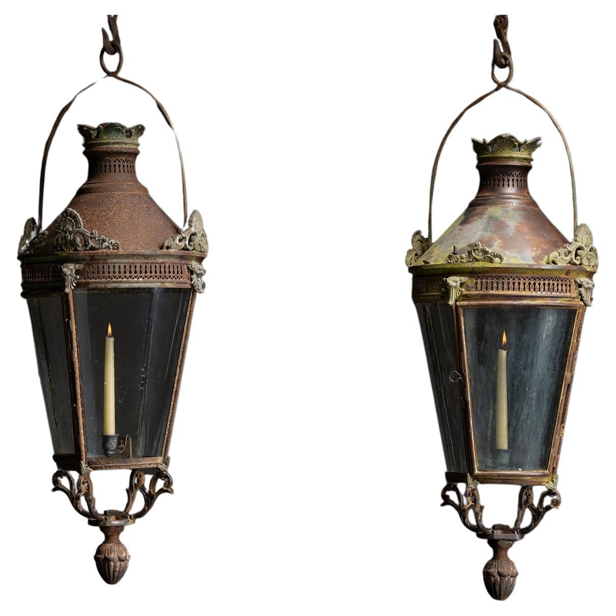 Verdigris Lanterns, Italy circa 1850 For Sale