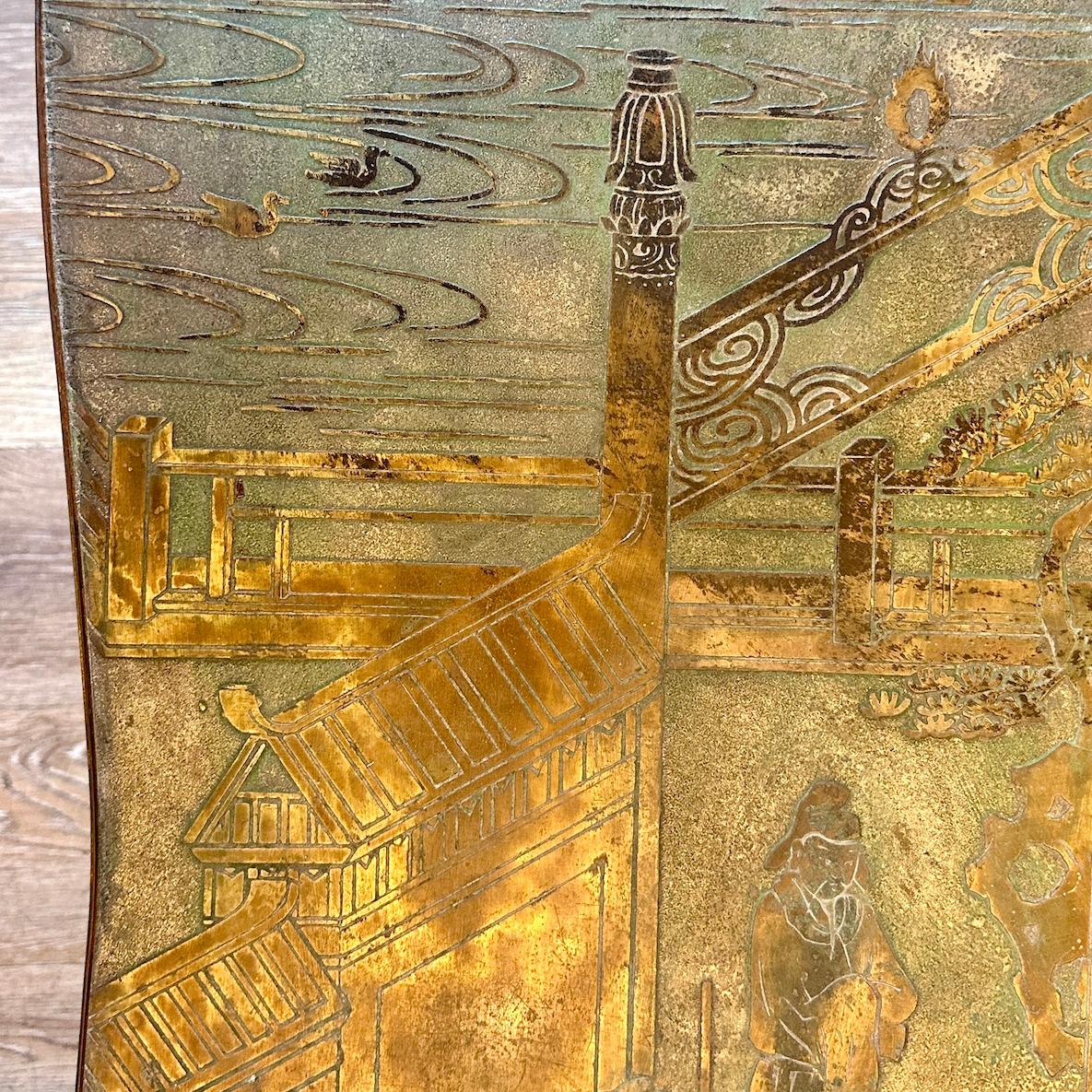 Etched Verdigris Laverne Coffee Table For Sale