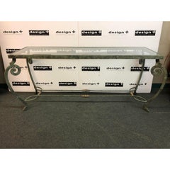 Verdigris Metal and Glass Console