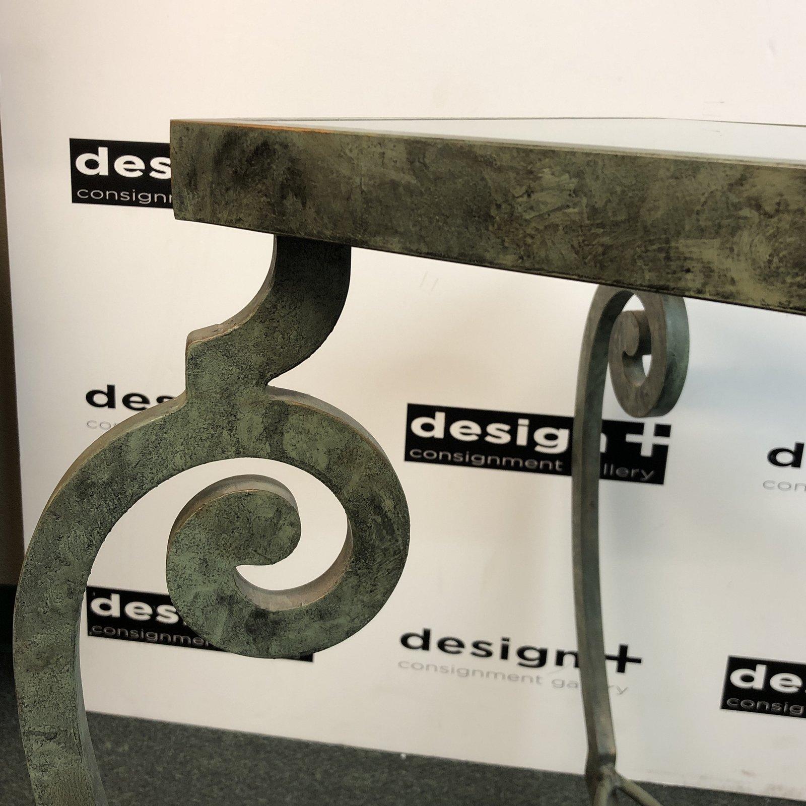 Verdigris Metal and Glass Console In Good Condition For Sale In San Francisco, CA