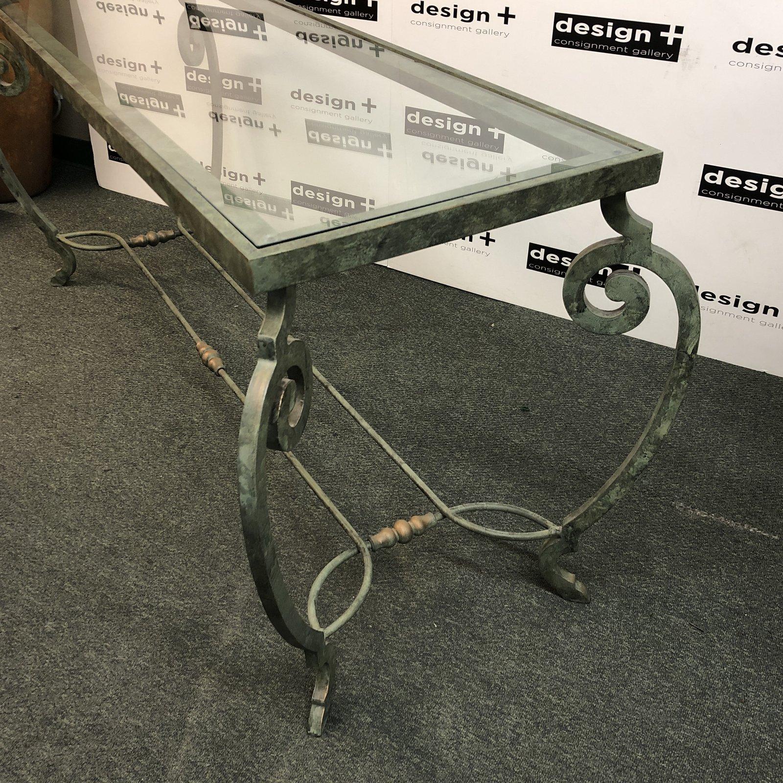 Verdigris Metal and Glass Console For Sale 3