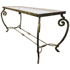 Verdigris Metal and Glass Console