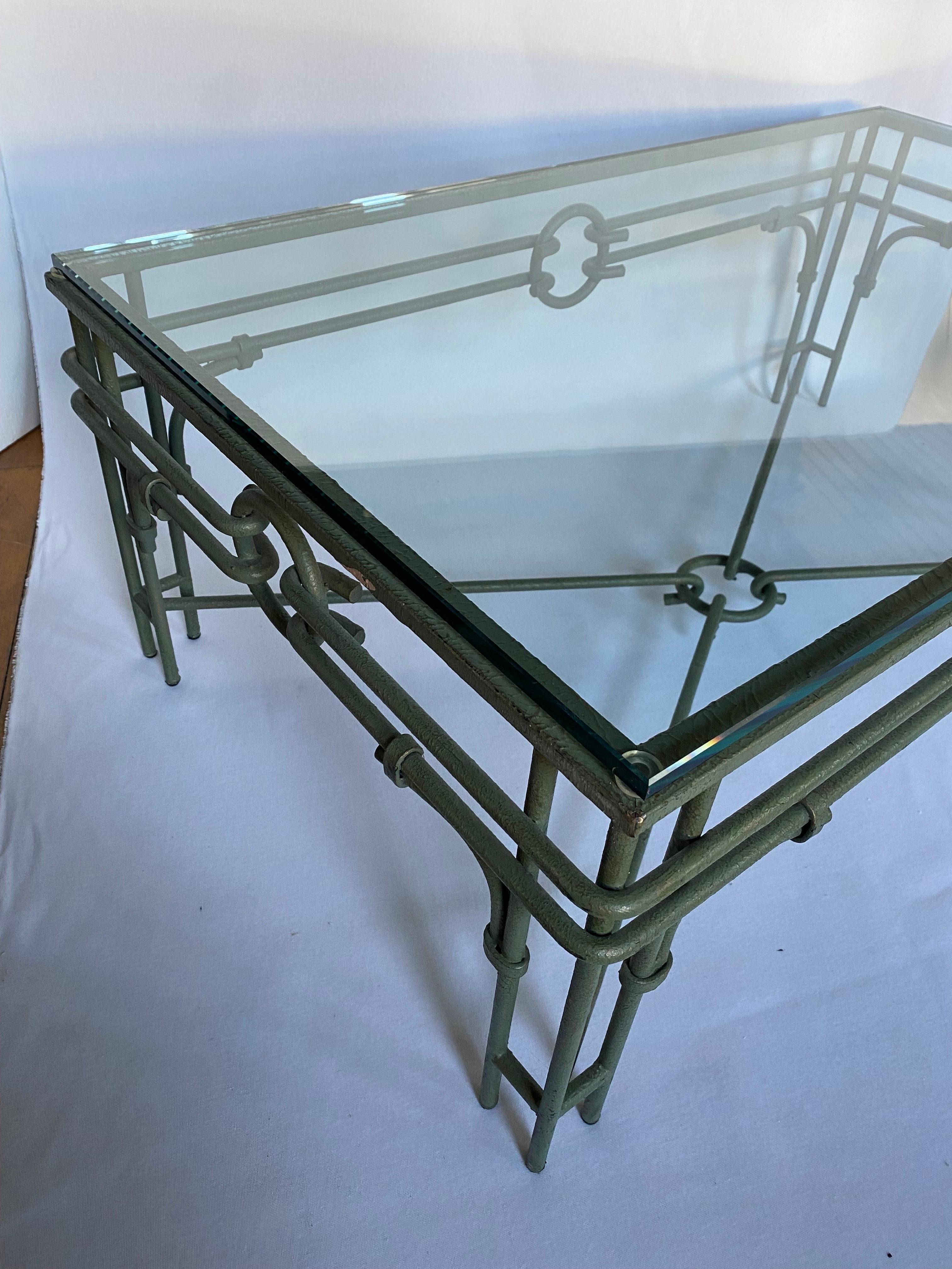 Verdigris Metal & Glass Rectangular Coffee Table, Giacometti Style 5
