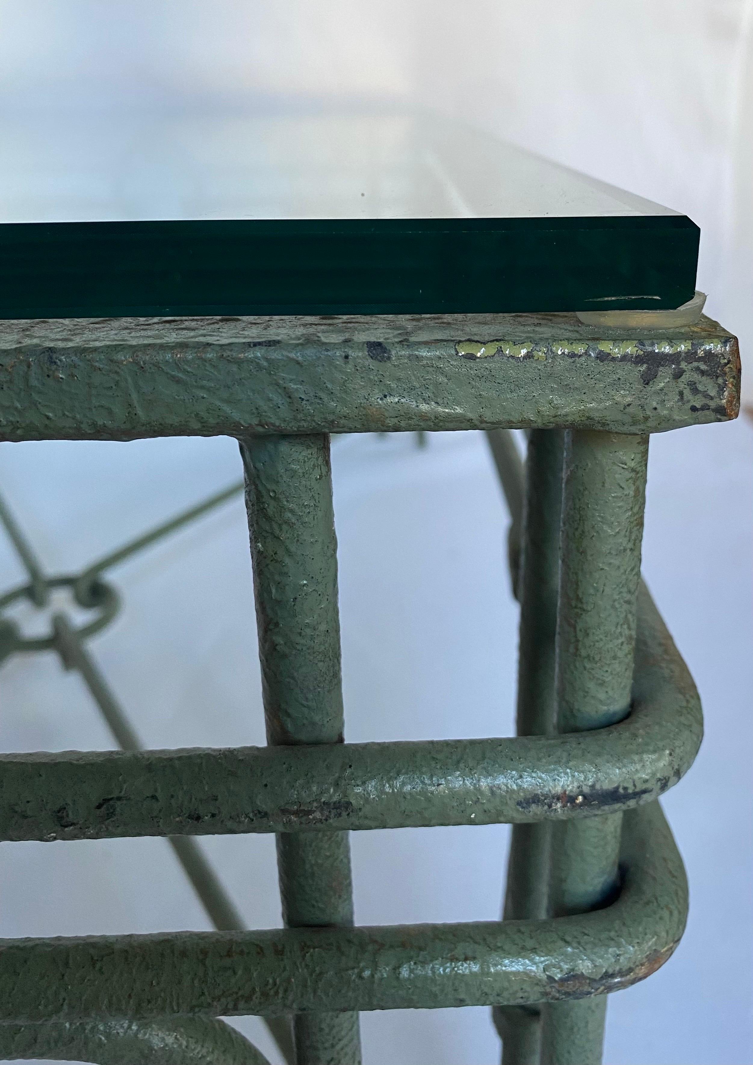 Verdigris Metal & Glass Rectangular Coffee Table, Giacometti Style 7