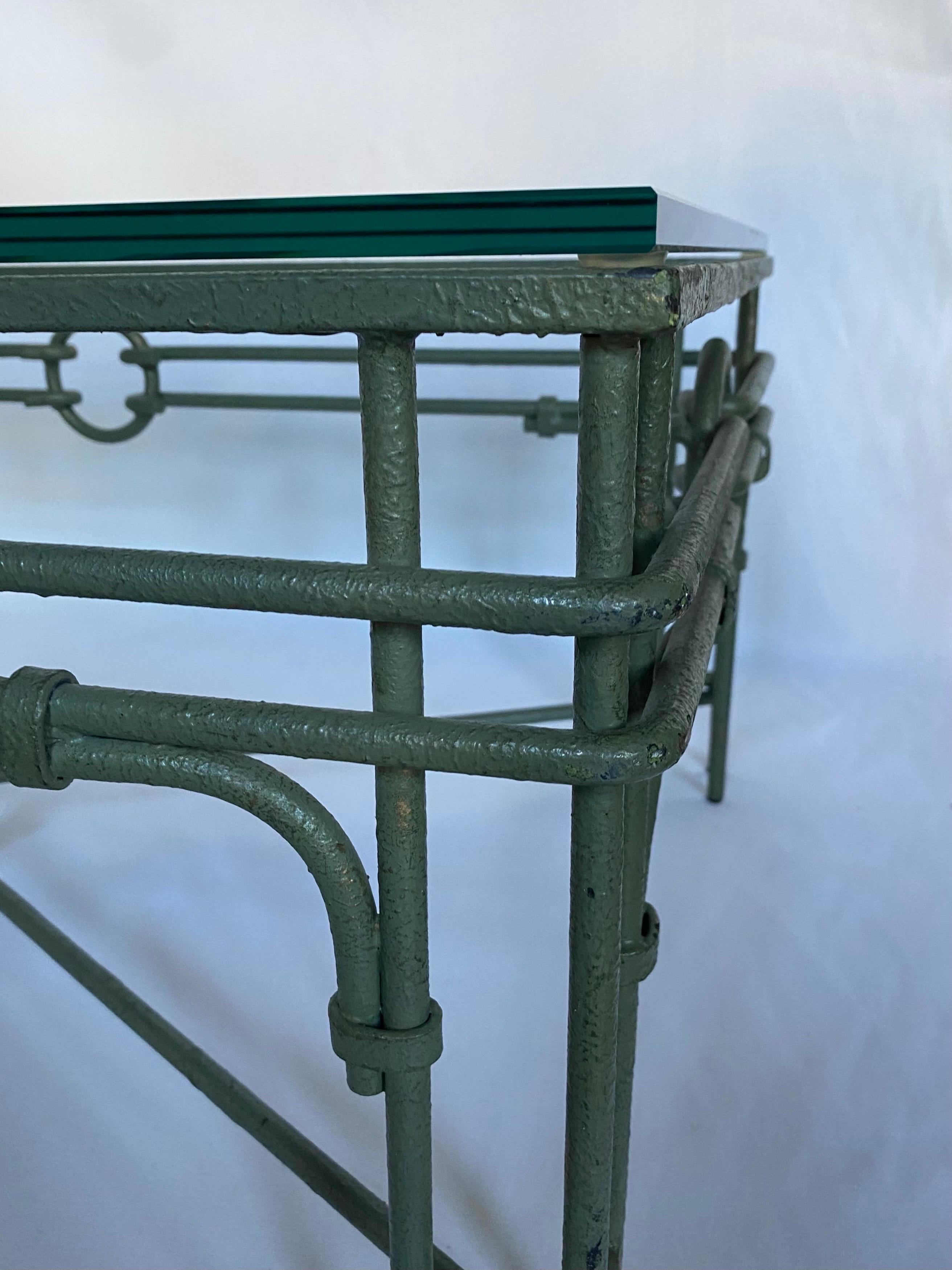 Late 20th Century Verdigris Metal & Glass Rectangular Coffee Table, Giacometti Style