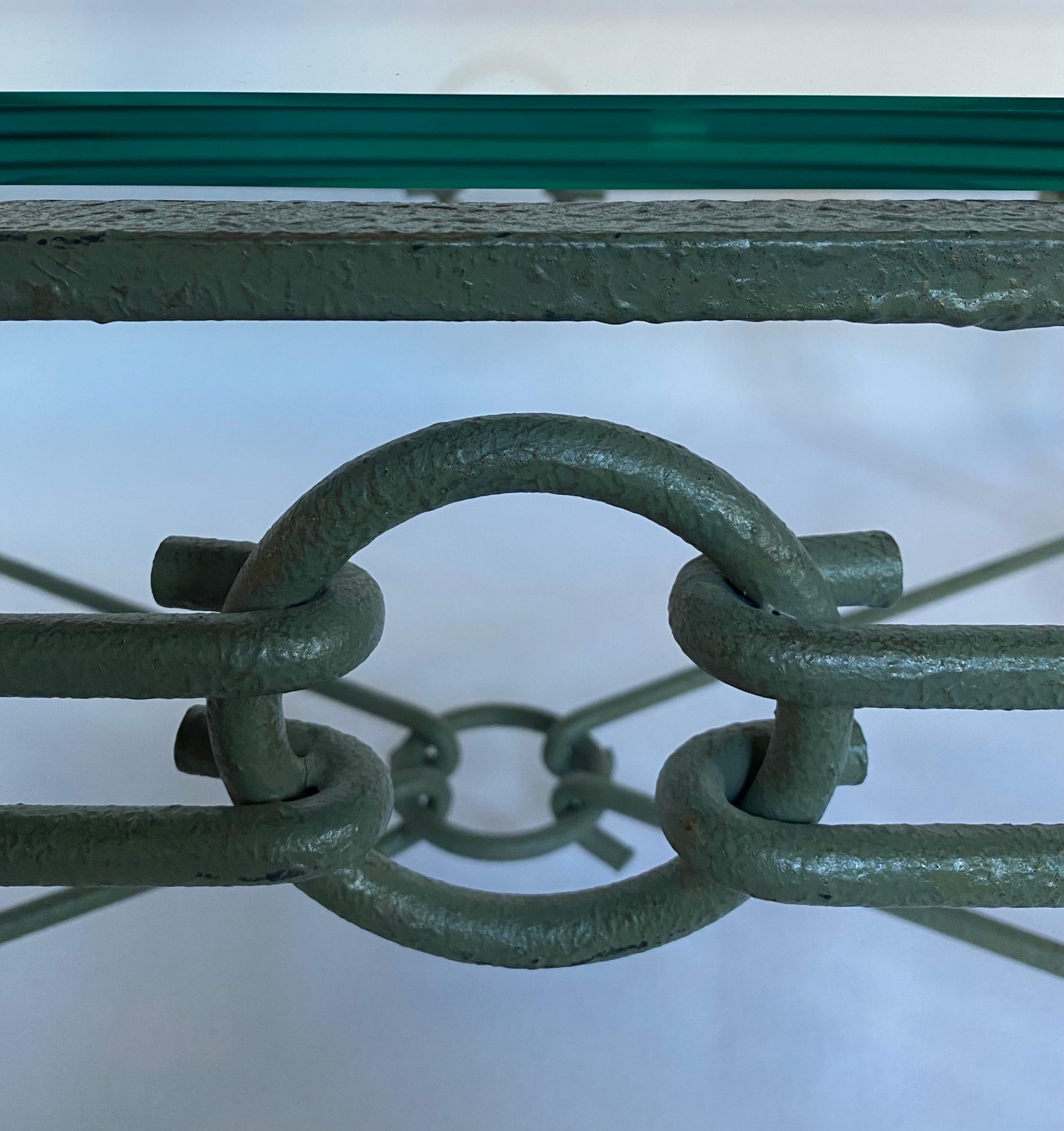 Verdigris Metal & Glass Rectangular Coffee Table, Giacometti Style 2