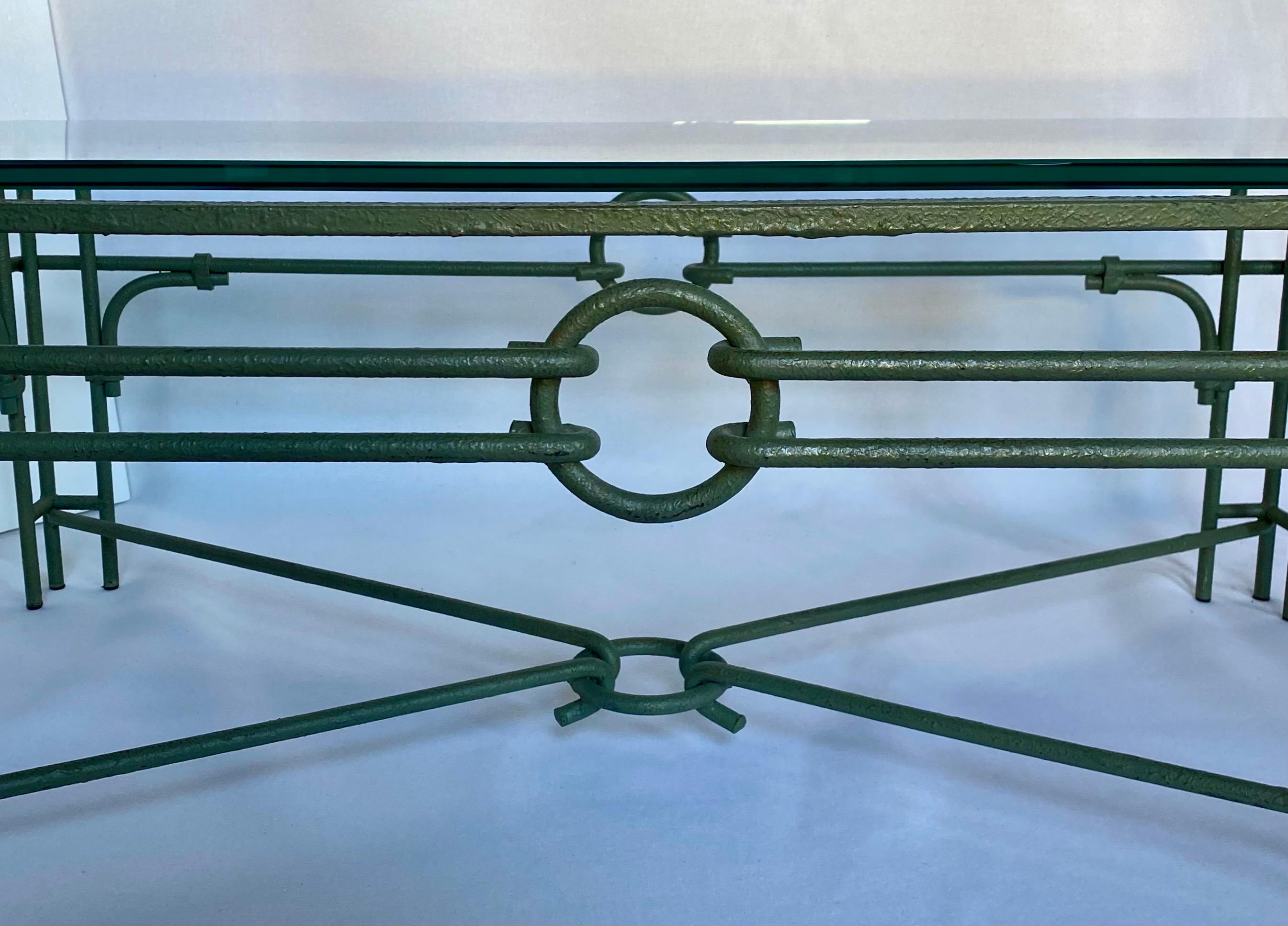 Verdigris Metal & Glass Rectangular Coffee Table, Giacometti Style 3