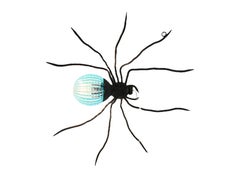 Verdigris Metal Spider with blue Murano Glass Sconce Wall Light, Italy 1970s
