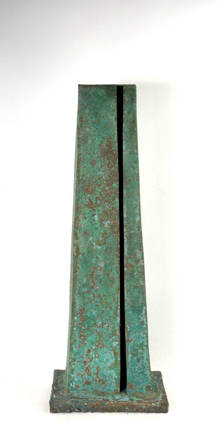 Verdigris Monolith Form Brutalist Sculpture by noted sculptor Jack Hemenway  7