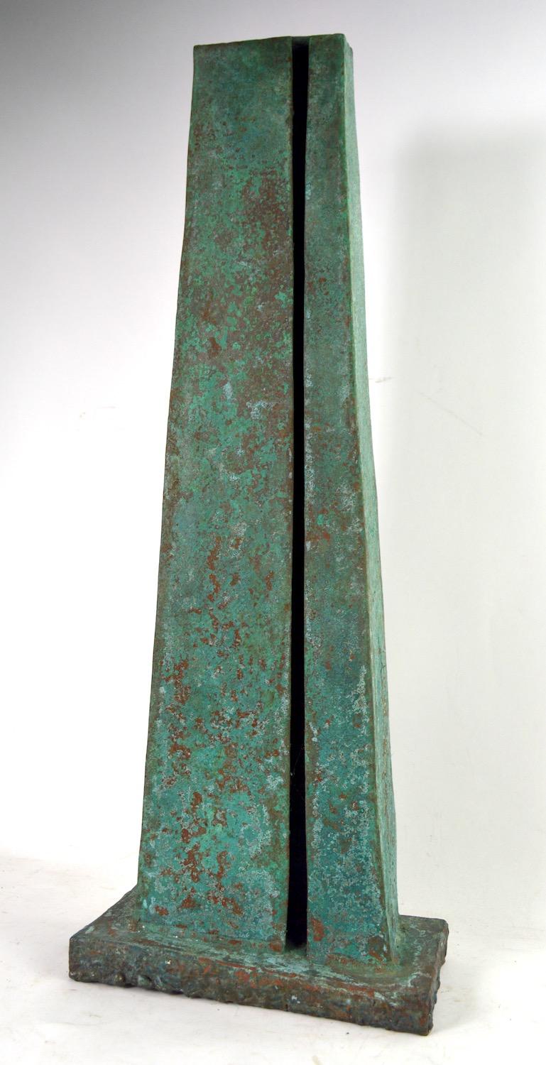 Impressive table top Verdigris finish Brutalist sculpture by noted American Sculptor Jack Hemenway. Monolith form, great original condition, ready to use. Red label which reads Sanctuary II 1500 was originally attached to the bottom, I assume it is