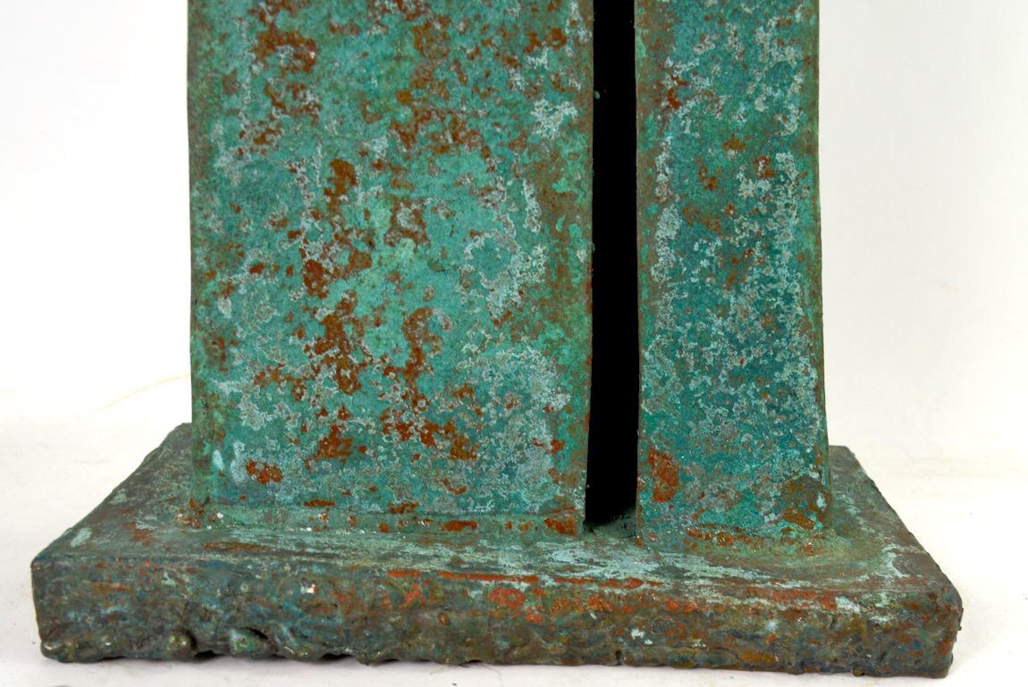 Verdigris Monolith Form Brutalist Sculpture by noted sculptor Jack Hemenway In Excellent Condition In New York, NY