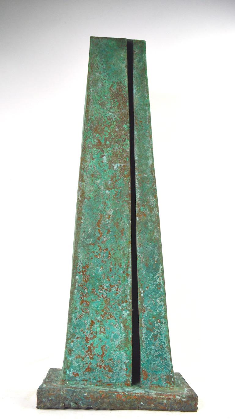 20th Century Verdigris Monolith Form Brutalist Sculpture by noted sculptor Jack Hemenway 