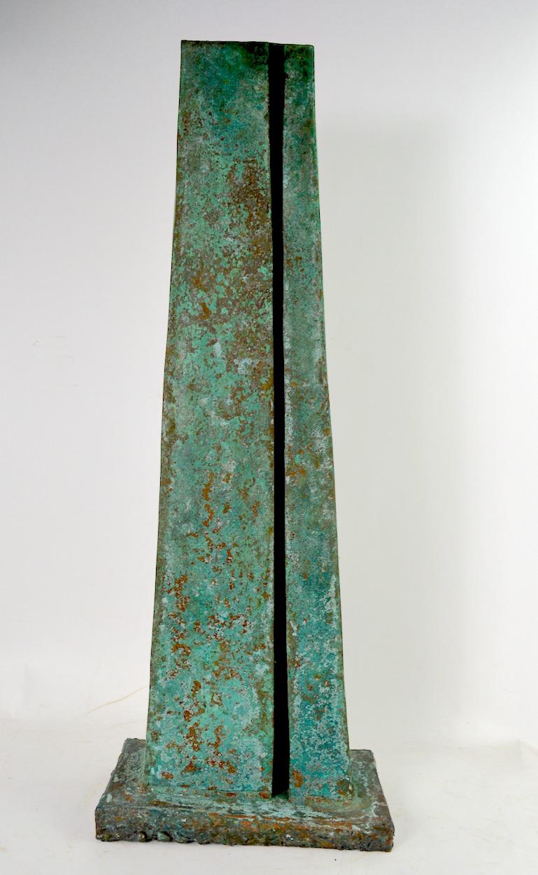 Bronze Verdigris Monolith Form Brutalist Sculpture by noted sculptor Jack Hemenway
