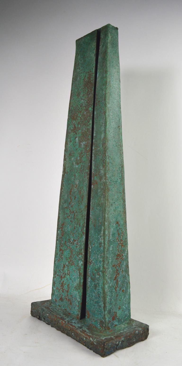 Verdigris Monolith Form Brutalist Sculpture by noted sculptor Jack Hemenway  1