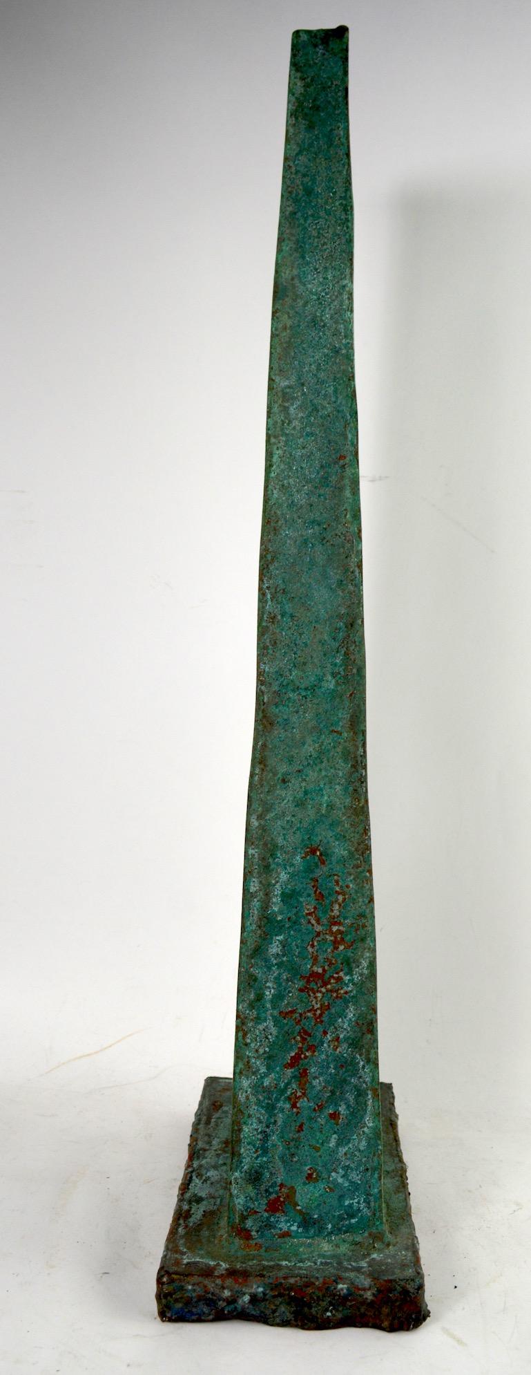 Verdigris Monolith Form Brutalist Sculpture by noted sculptor Jack Hemenway  2