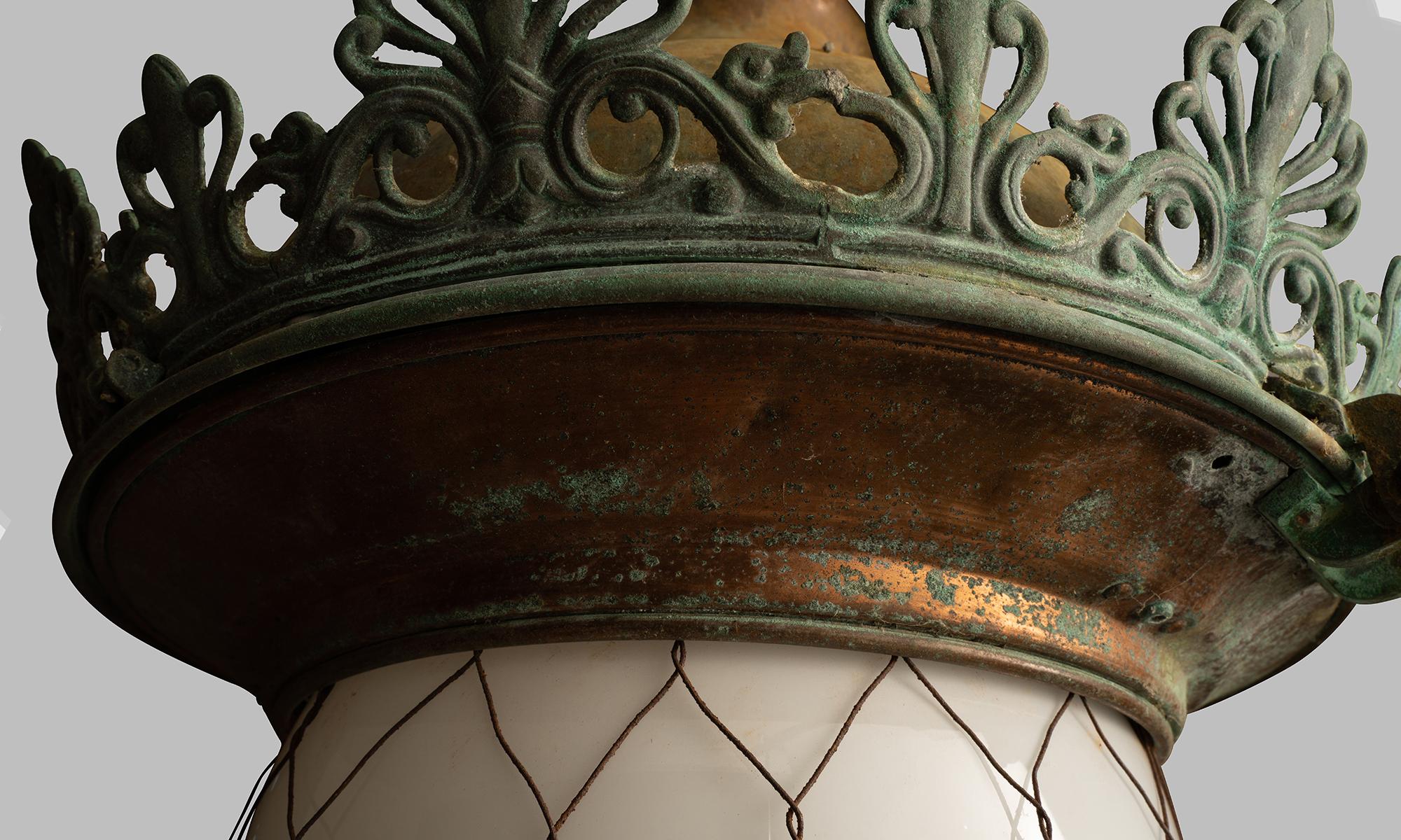 French Verdigris Opaline Lantern