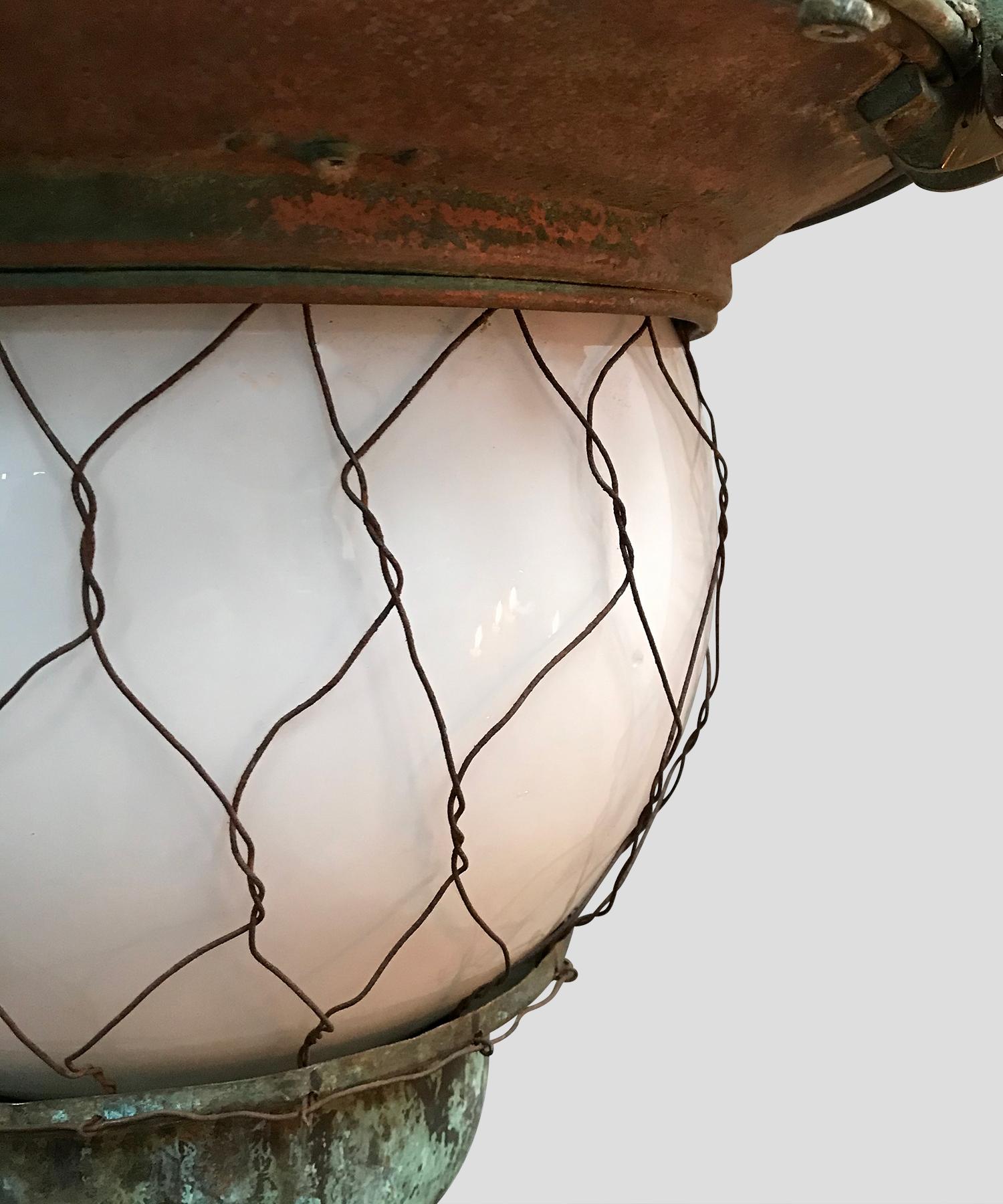 Verdigris Opaline Lantern In Good Condition In Culver City, CA