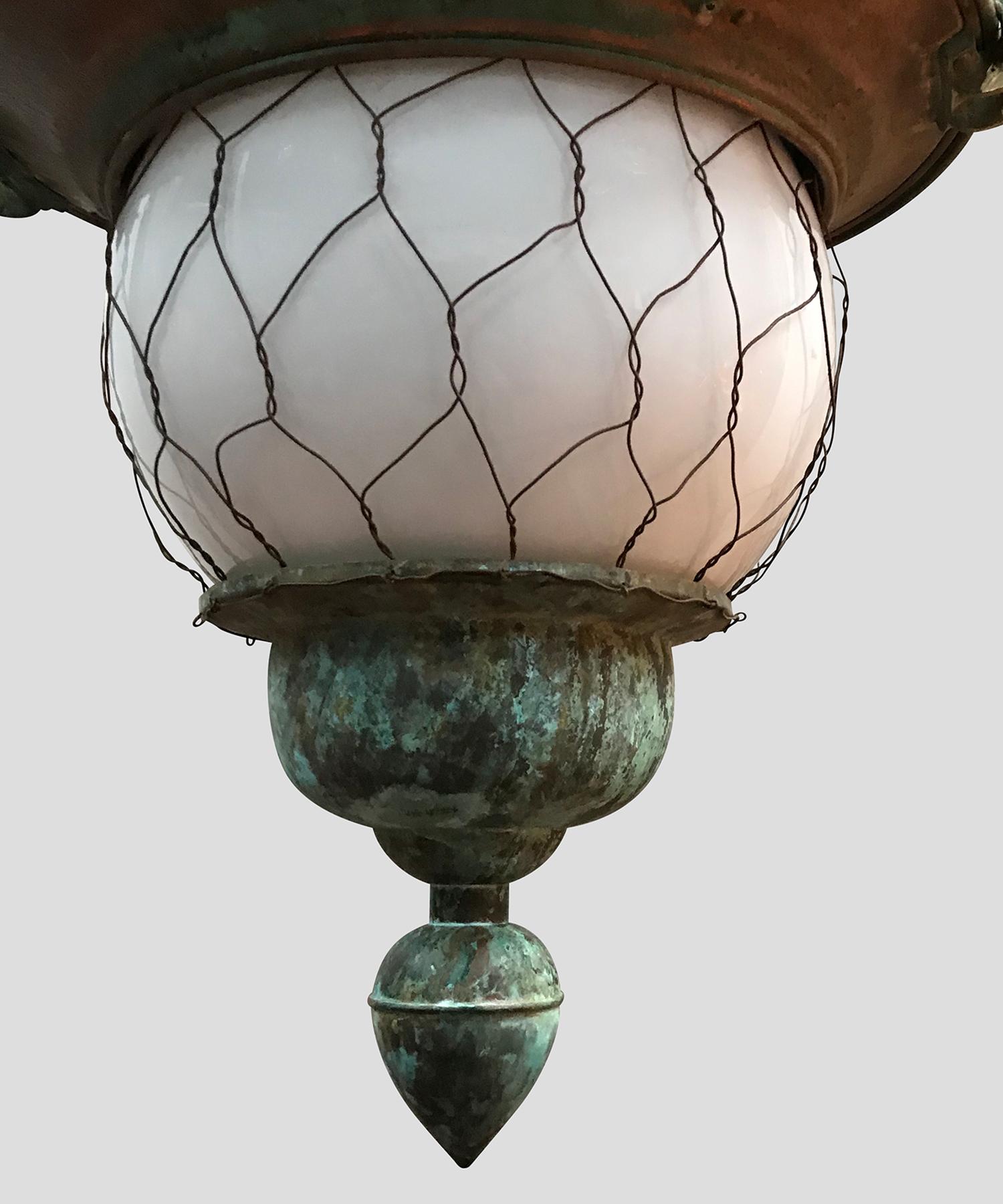 19th Century Verdigris Opaline Lantern