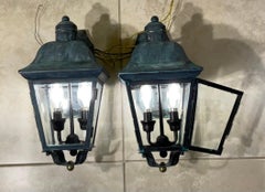 Verdigris Patina Small Outdoor Wall Lanterns - A Pair of Timeless Elegance!