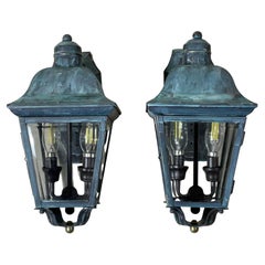 Verdigris Patina Small Outdoor Wall Lanterns - A Pair of Timeless Elegance!
