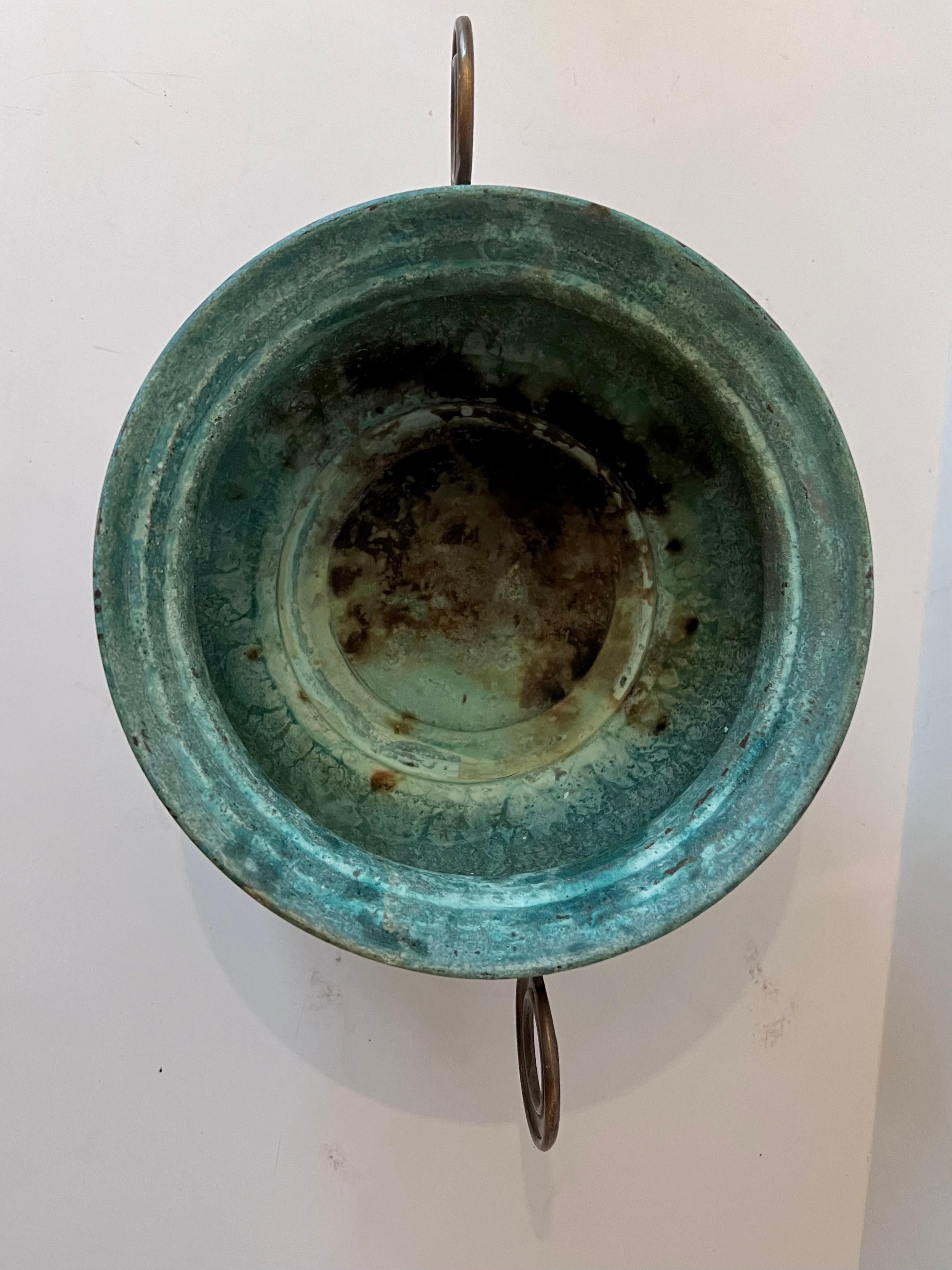 Metal Verdigris Patinated Bowl with Brass Details