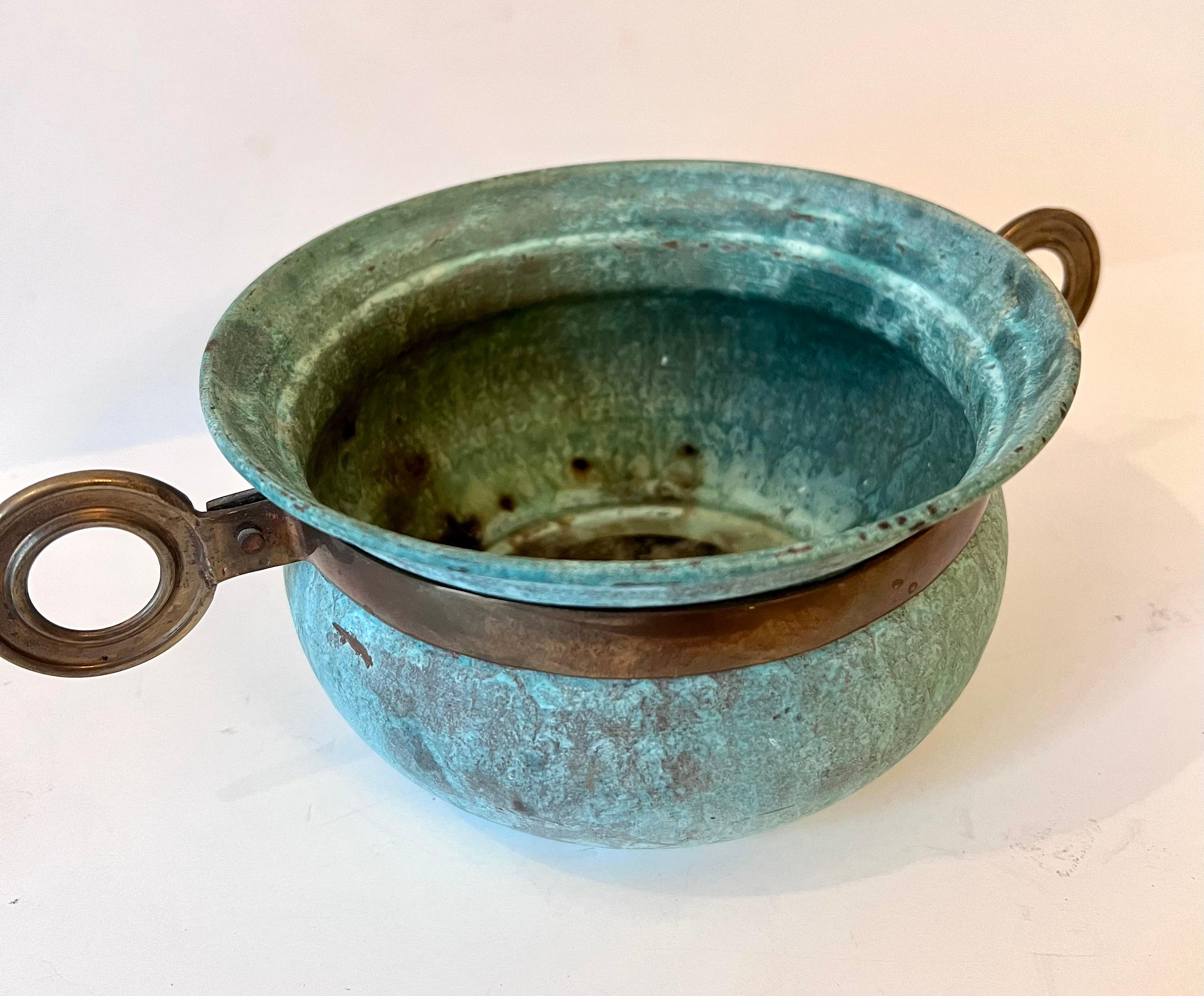 Verdigris Patinated Bowl with Brass Details 1