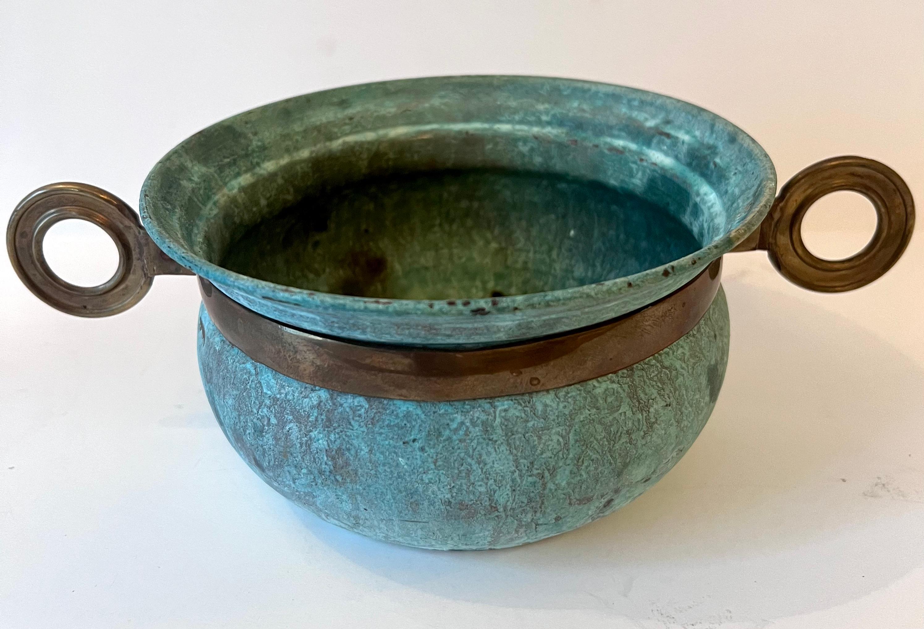Verdigris Patinated Bowl with Brass Details 2