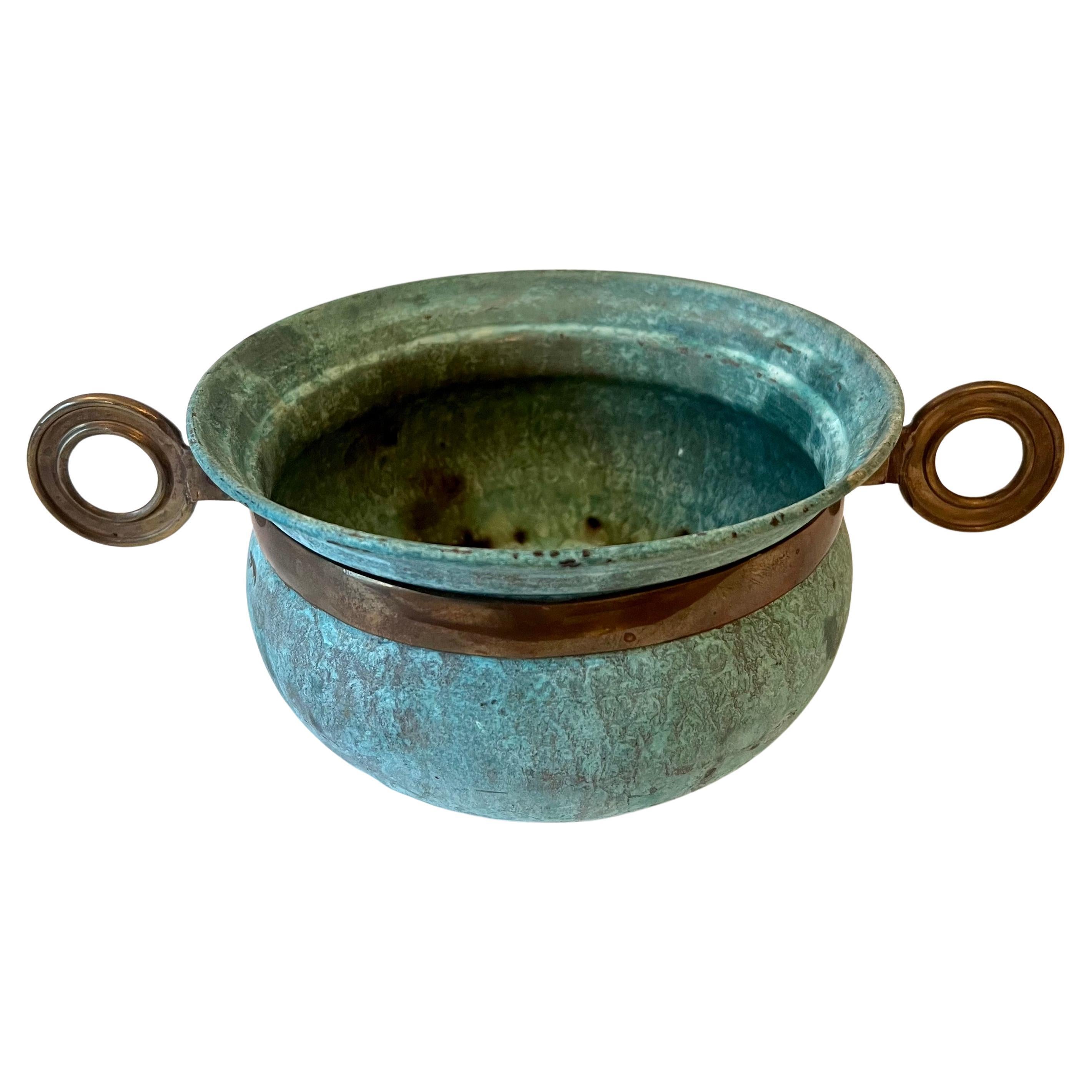 Verdigris Patinated Bowl with Brass Details