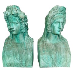 Verdigris Sculptural Replica Casts of Roman Flavian Figures - A Pair