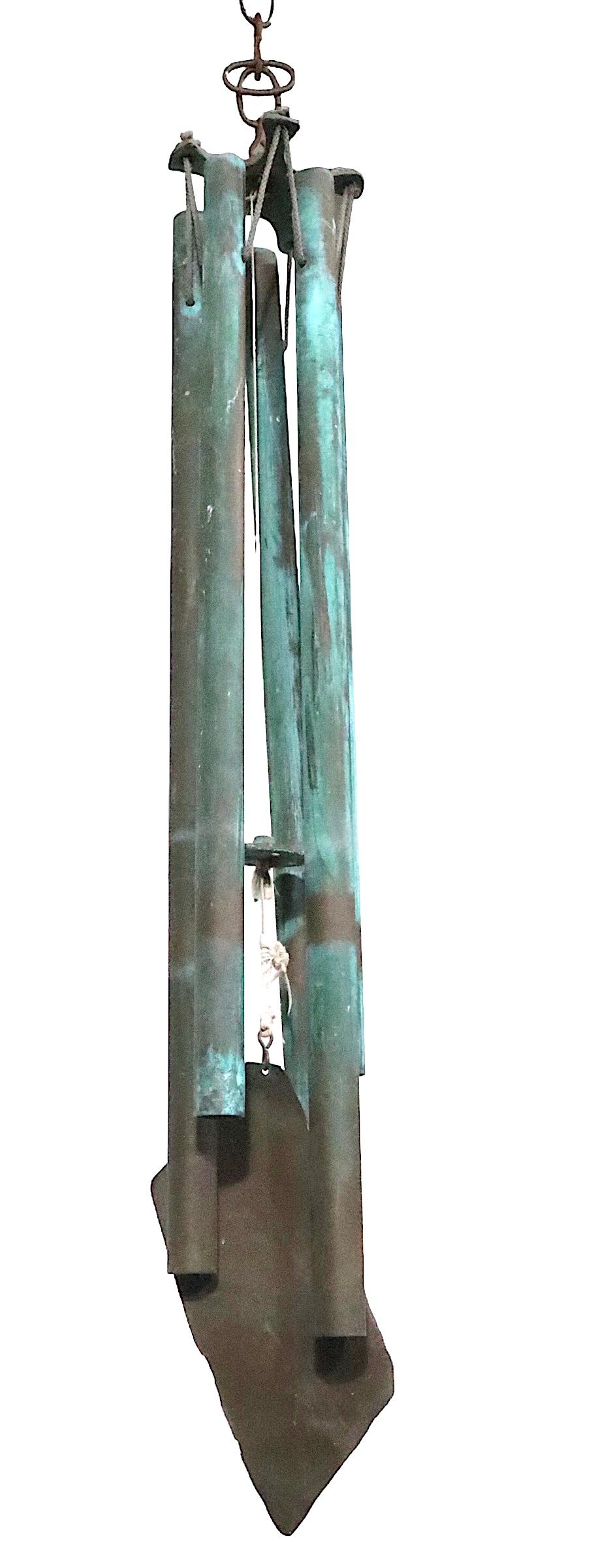 Brutalist Verdigris Wind Chime in the style of Paolo Soleri and Walter Lamb  For Sale