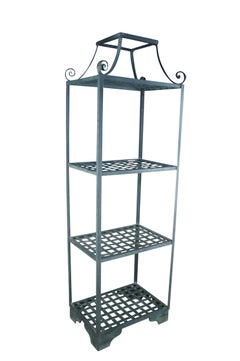Verdigris Woven Iron Pagoda Form Etagere Wall Rack Shelf Plant Stand Vintage 83"