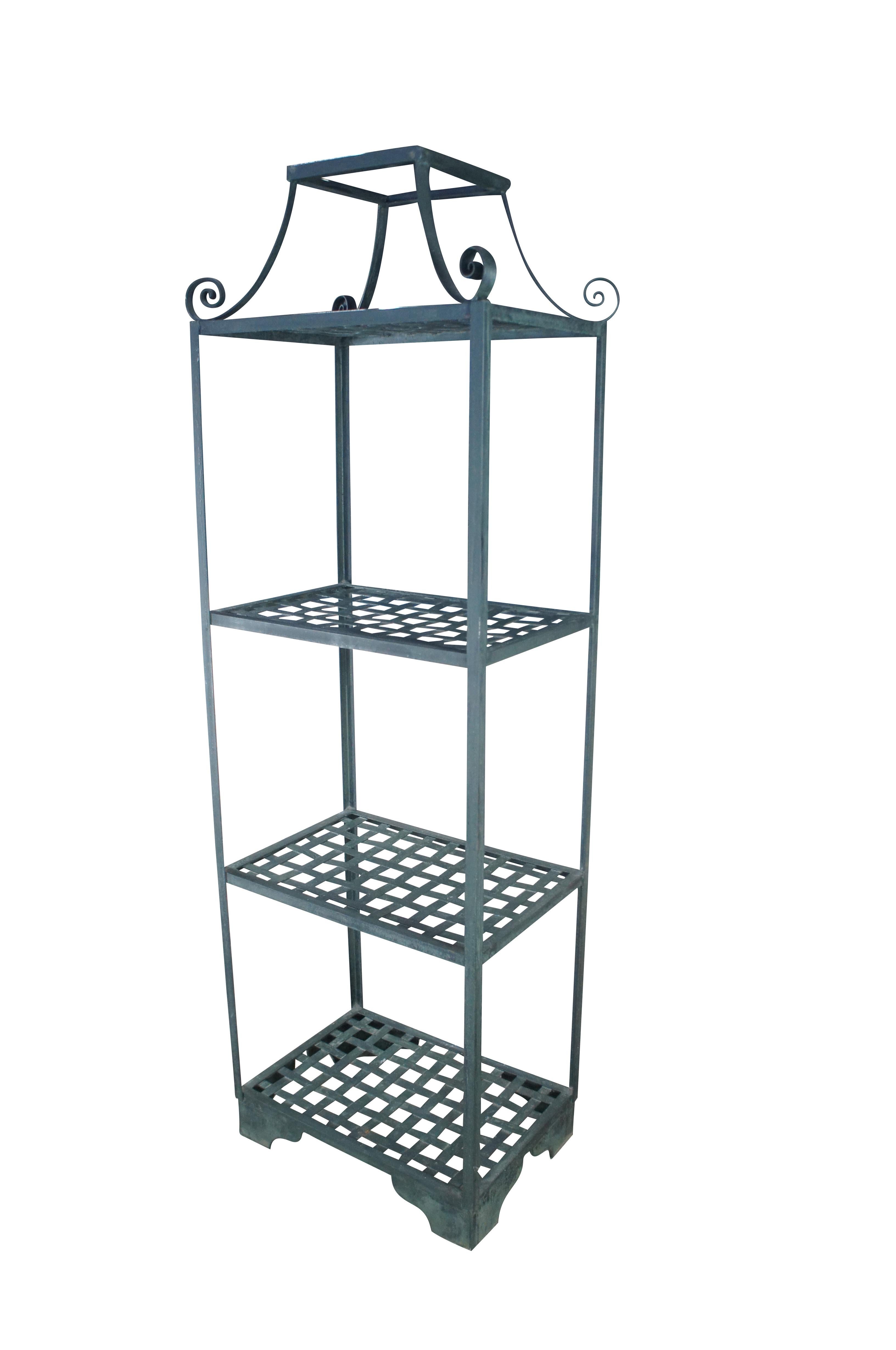 Verdigris Hierro Tejido Forma Pagoda Etagere Estante de Pared Estante para Plantas Vintage 83